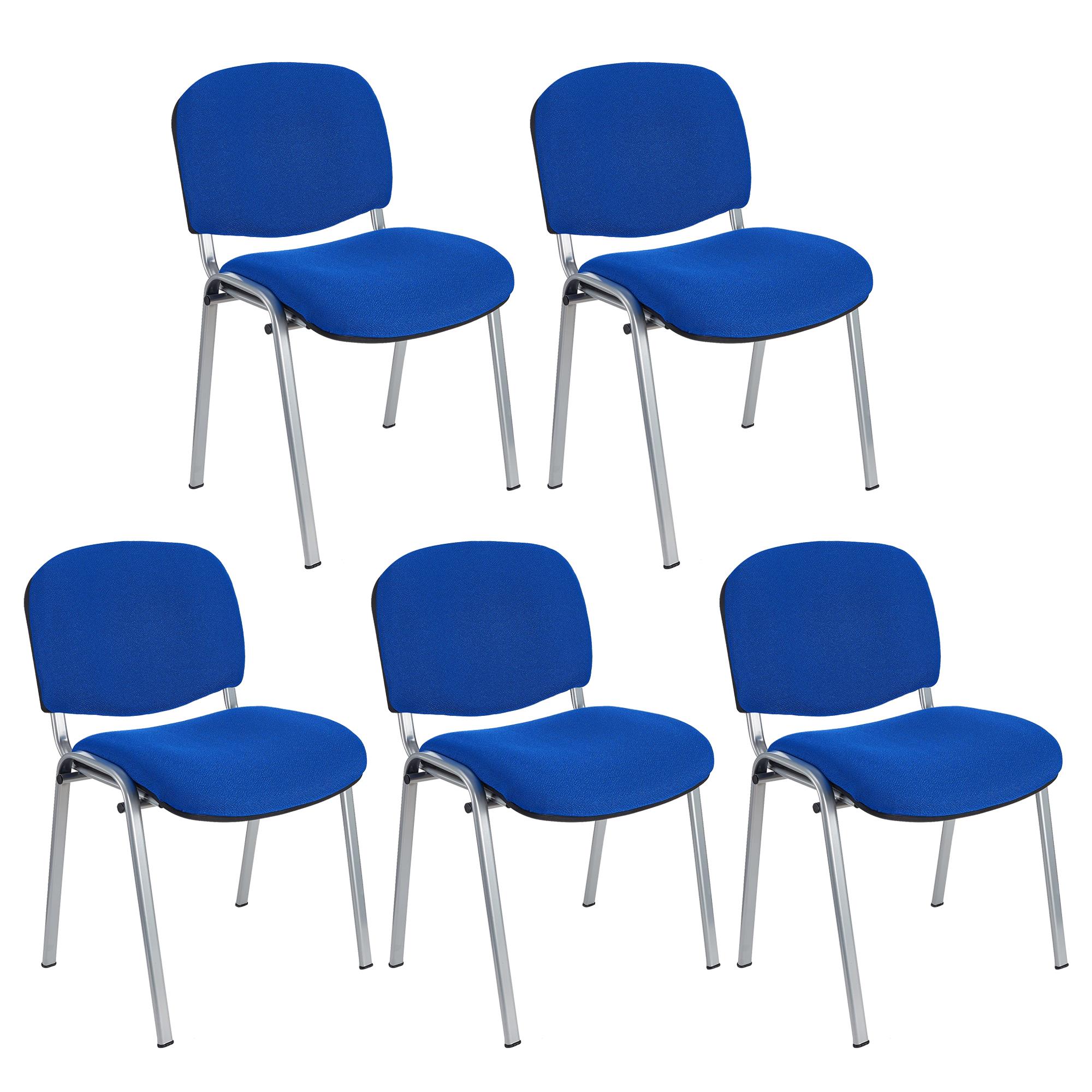 Im 5er-Set: Konferenzstuhl MOBY BASE mit grauen Stuhlbeinen, bequem und praktisch, stapelbar, Farbe Blau