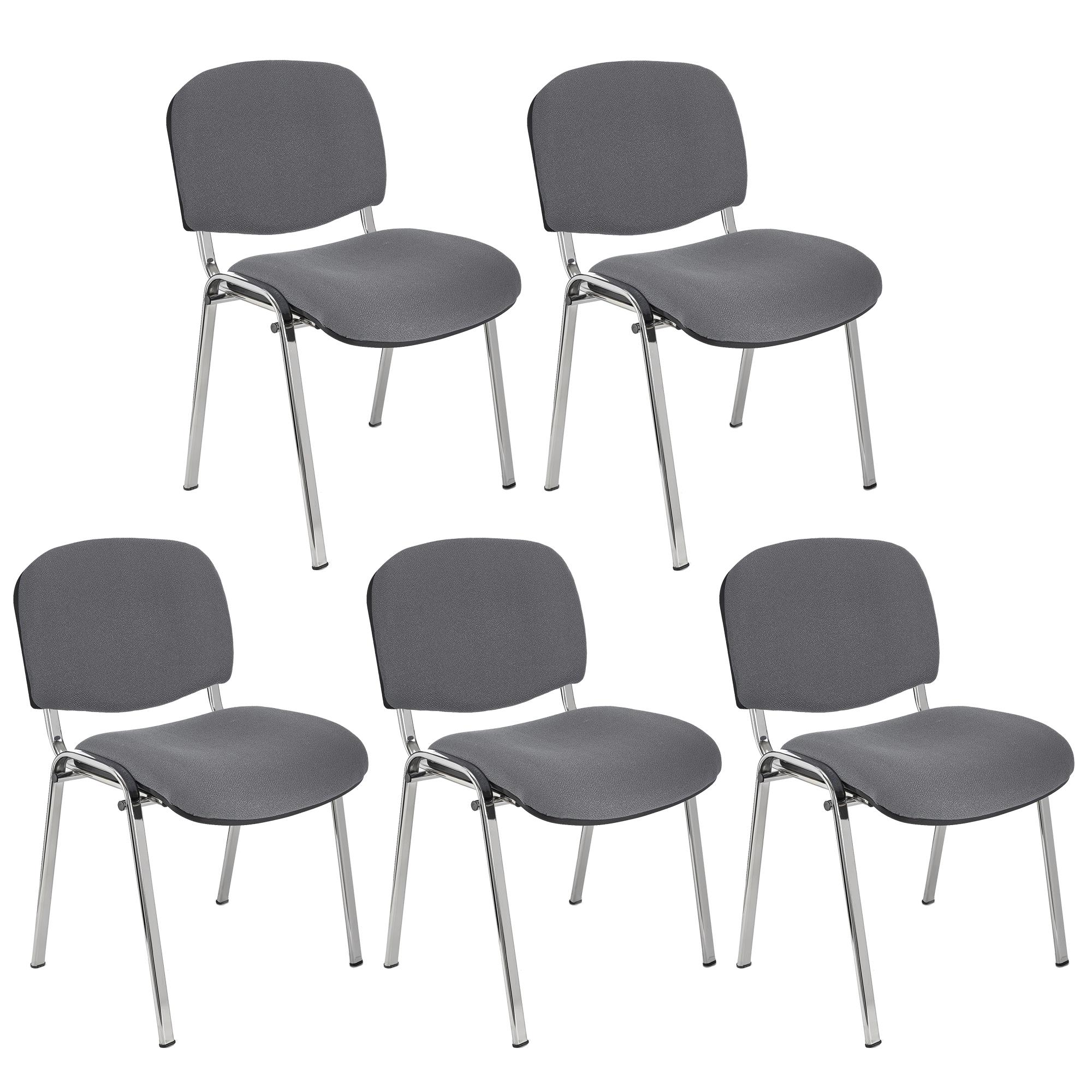 Im 5er-Set: Konferenzstuhl MOBY BASE mit verchromten Stuhlbeinen, bequem und praktisch, stapelbar, Farbe Grau