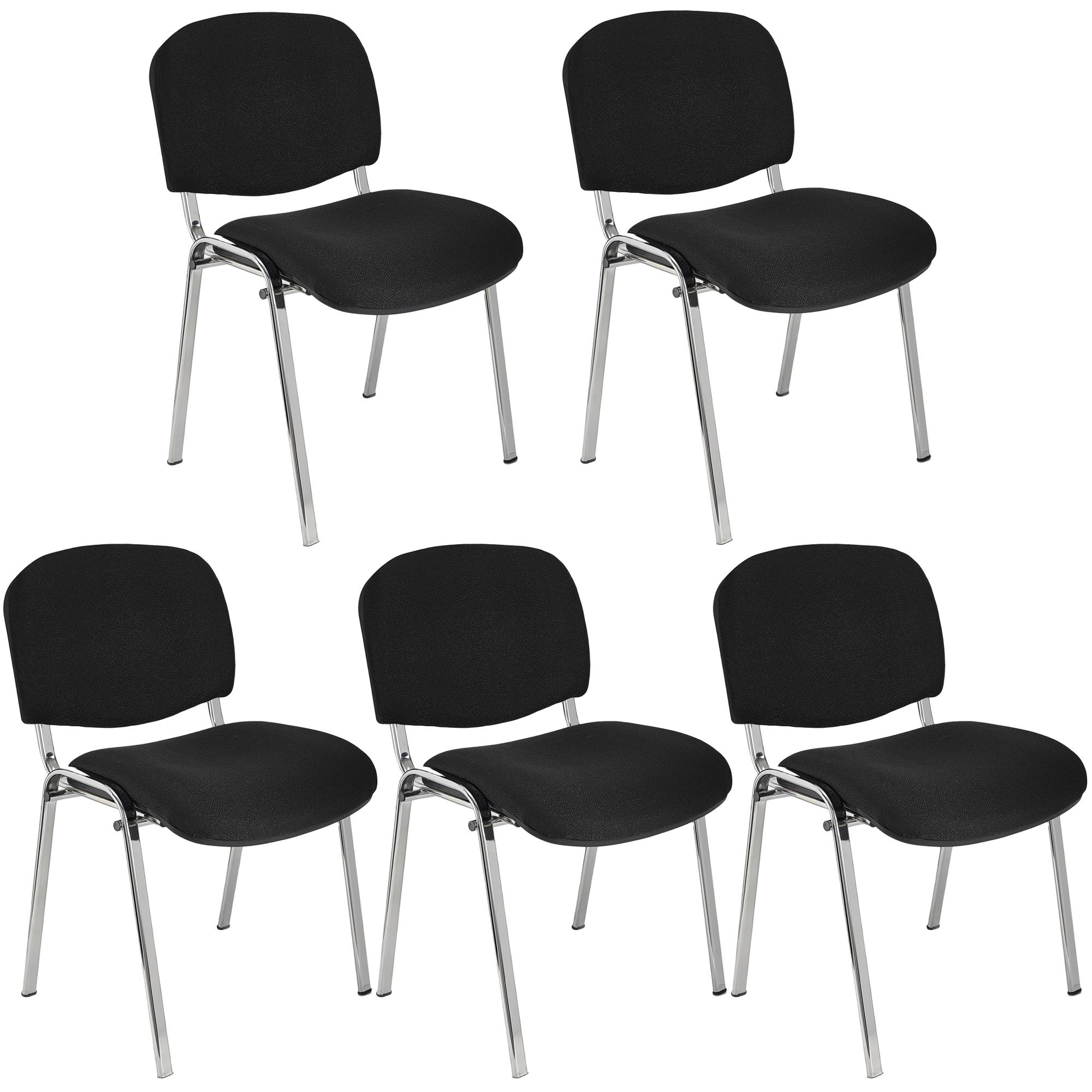 Im 5er-Set: Konferenzstuhl MOBY BASE mit verchromten Stuhlbeinen, bequem und praktisch, stapelbar, Farbe Schwarz