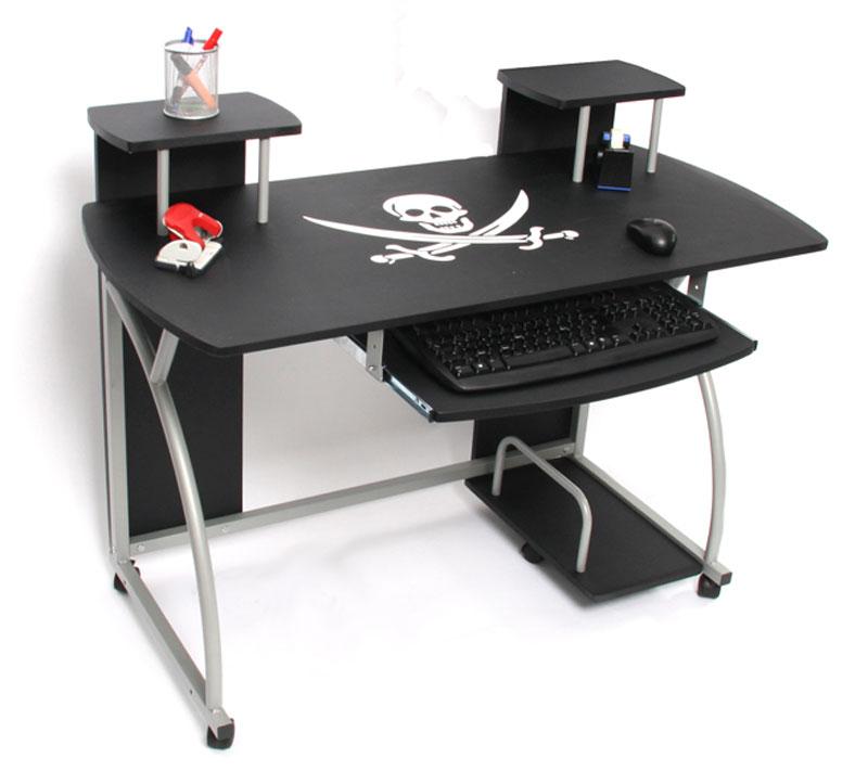 Computertisch OHIO PRO, Tastaturauszug, Abmessungen 115 x 55 cm, Farbe Schwarz mit Piratenmuster