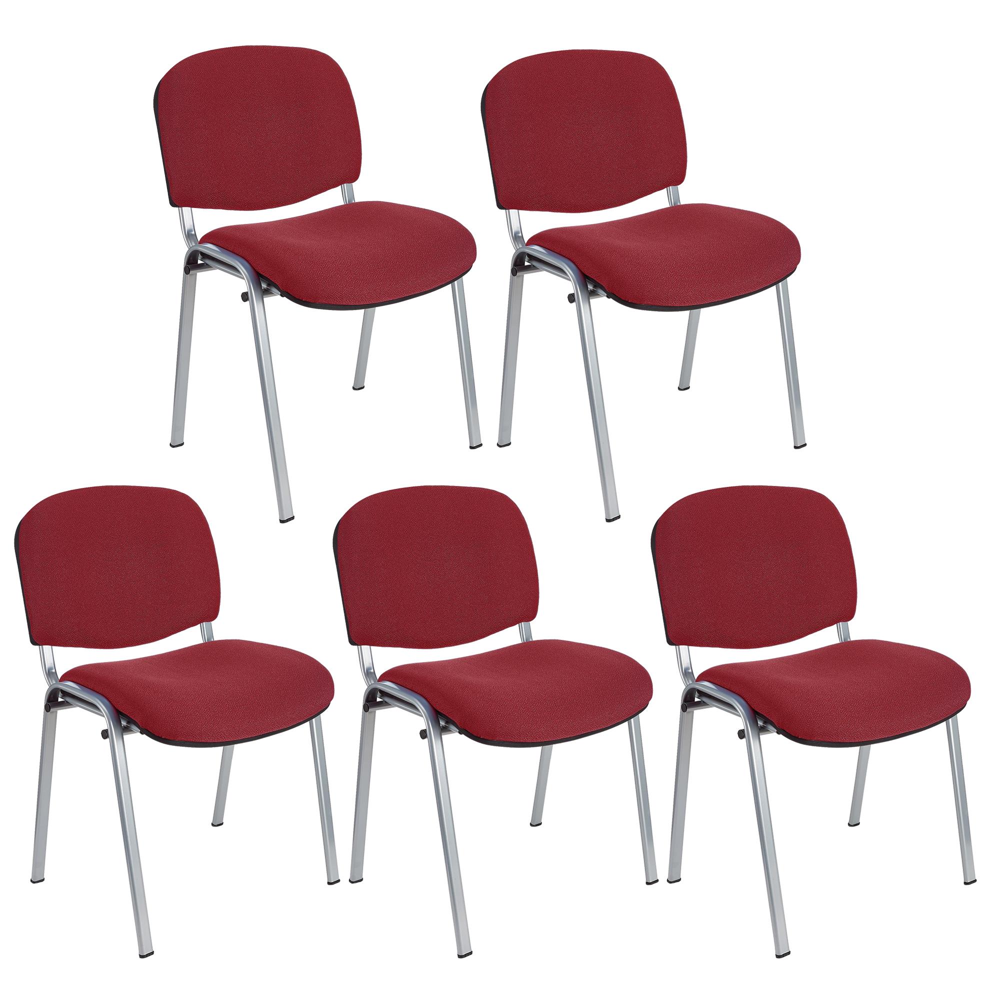 Im 5er-Set: Konferenzstuhl MOBY BASE mit grauen Stuhlbeinen, bequem und praktisch, stapelbar, Farbe Burgund