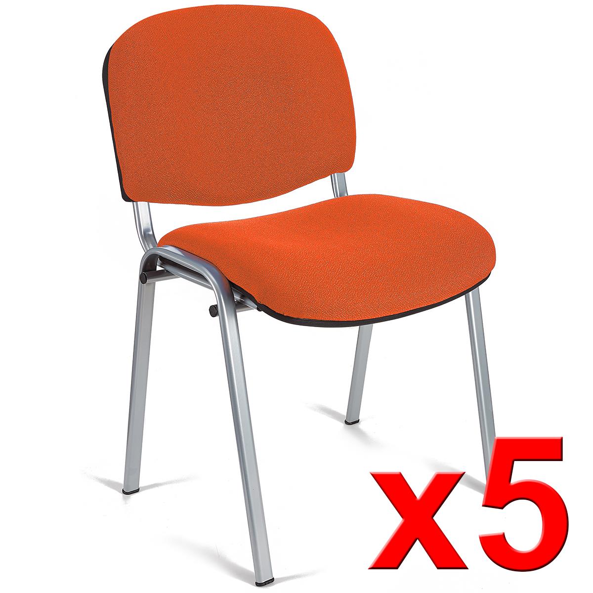 Im 5er-Set: Konferenzstuhl MOBY BASE mit grauen Stuhlbeinen, bequem und praktisch, stapelbar, Farbe Orange
