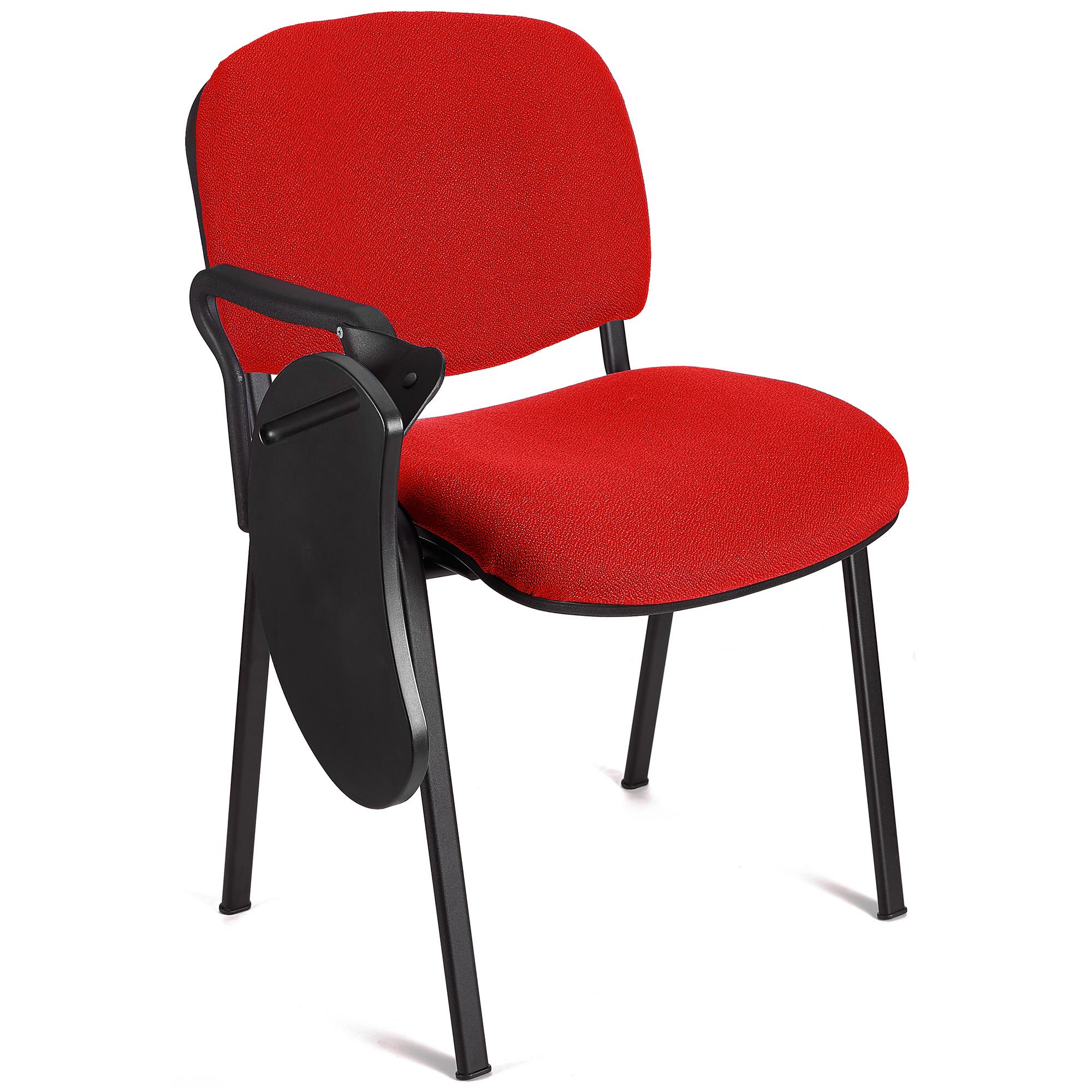 Konferenzstuhl MOBY mit klappbarem Schreibbrett, stapelbar und praktisch, schwarzes Gestell, Farbe Rot