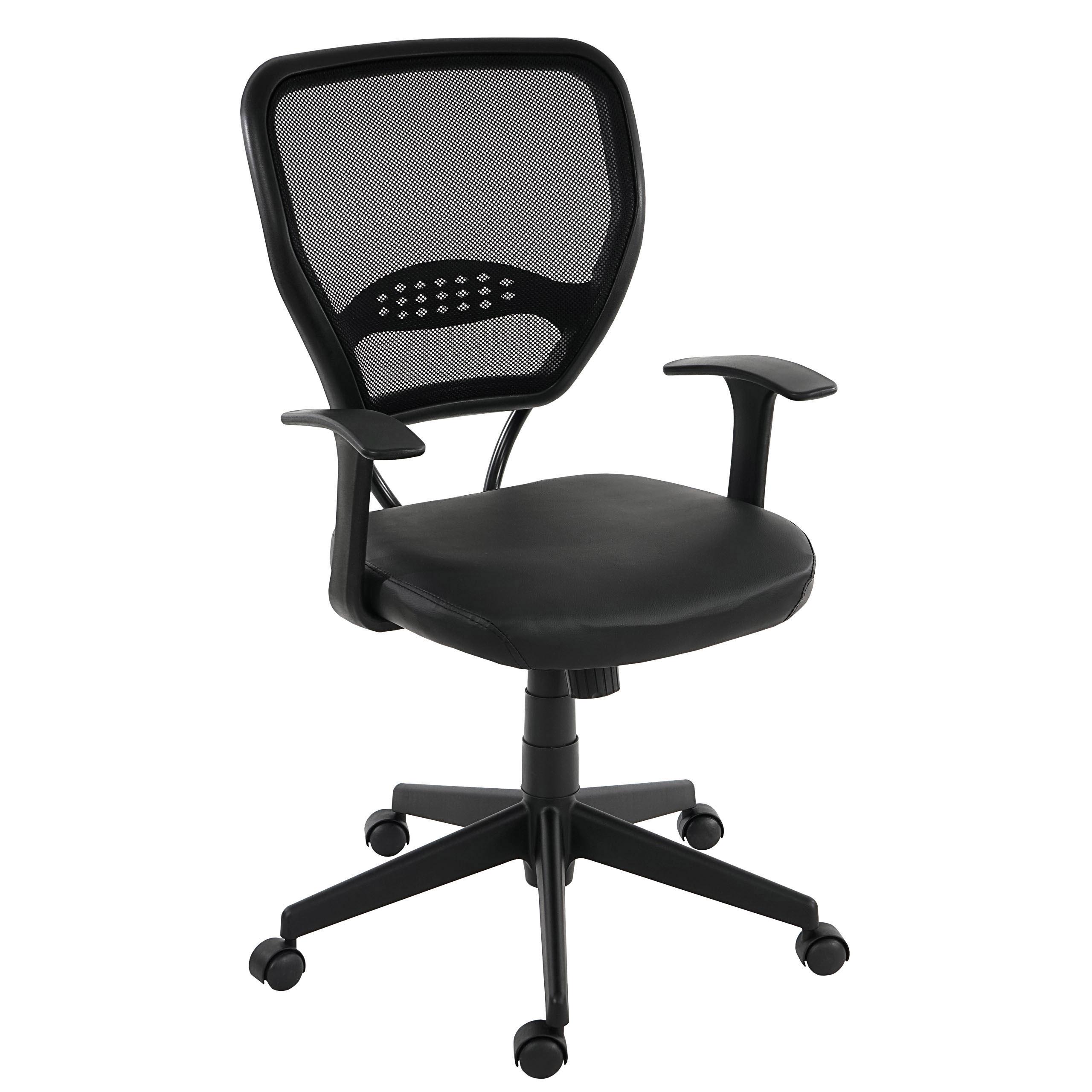 XXL-Bürostuhl TENOYA LEDER, bequeme Sitzpolsterung, Rückenlehne mit Netzbezug, Farbe Schwarz