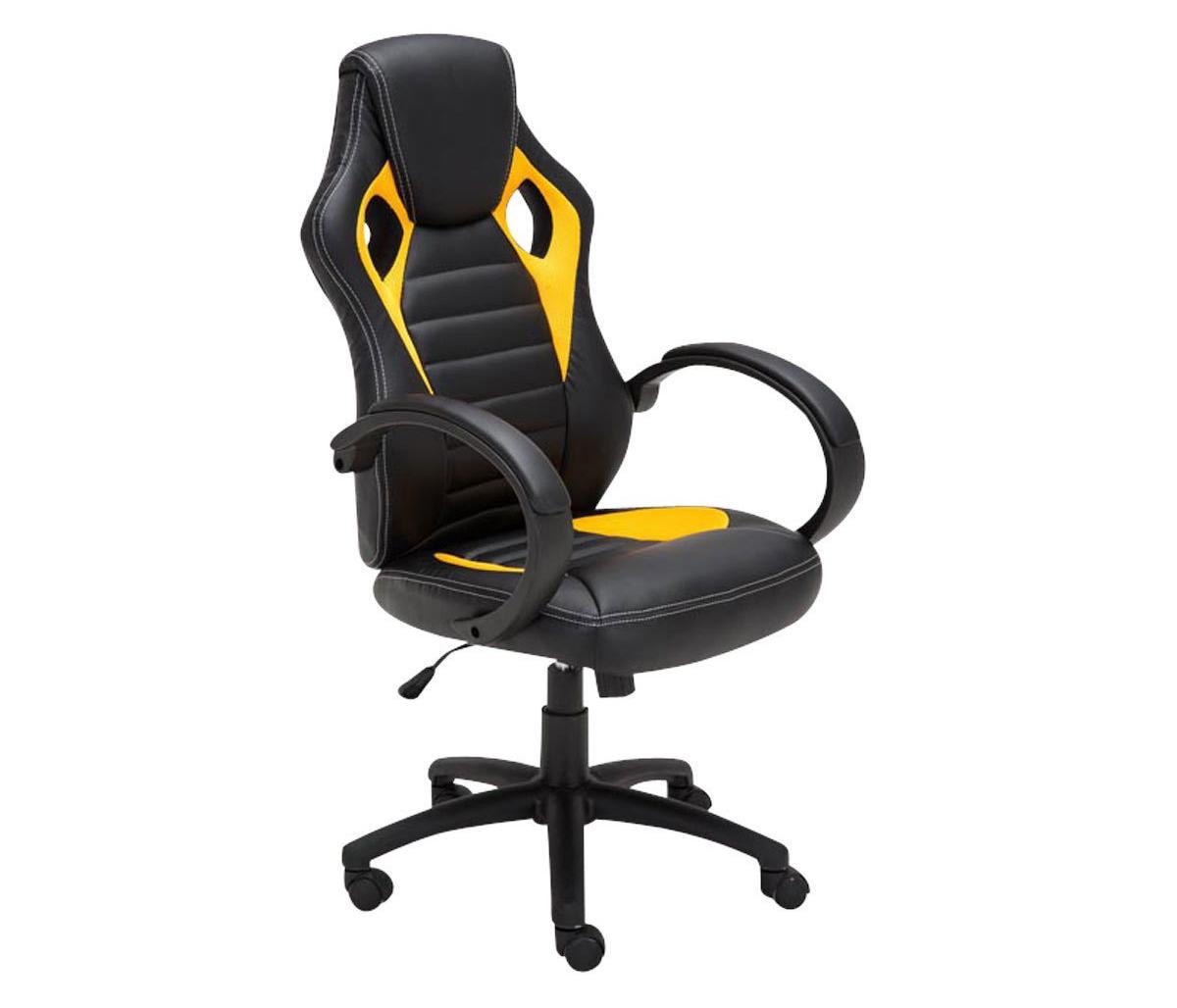 Gaming-Stuhl ASCARI, sportliches Design, sehr bequem, Leder- und Stoffbezug, Farbe Schwarz / Gelb