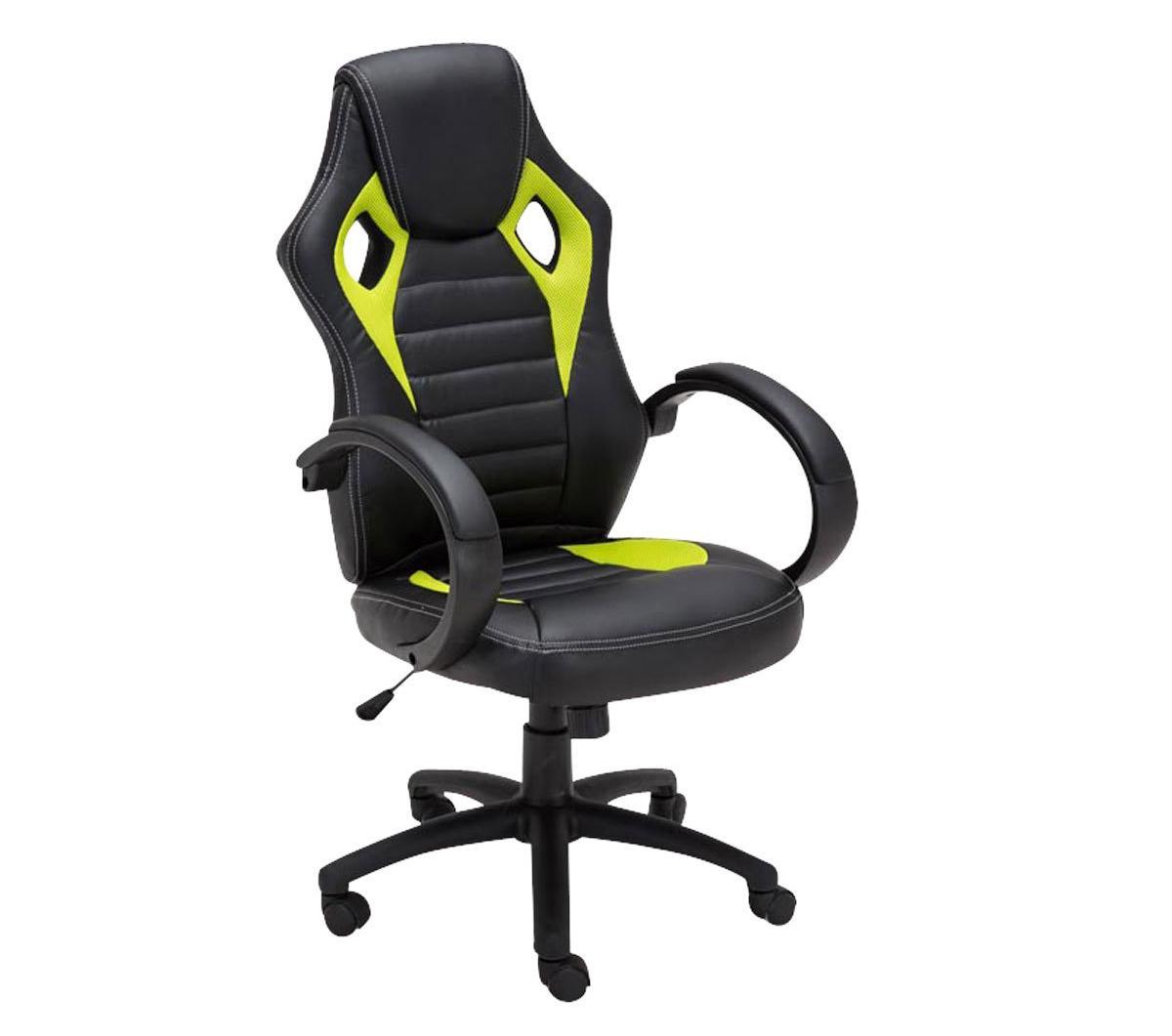 Gaming-Stuhl ASCARI, sportliches Design, sehr bequem, Leder- und Stoffbezug, Farbe Schwarz / Grün