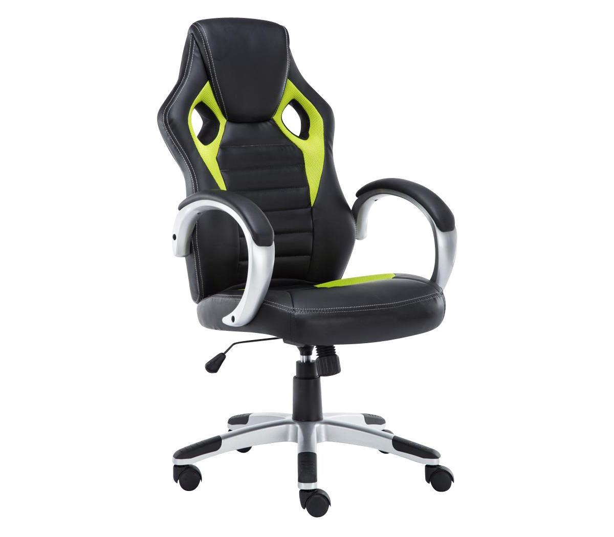 Gaming-Stuhl ASCARI PRO, sportliches Design, sehr bequem, Leder- und Stoffbezug, Farbe Schwarz / Grün