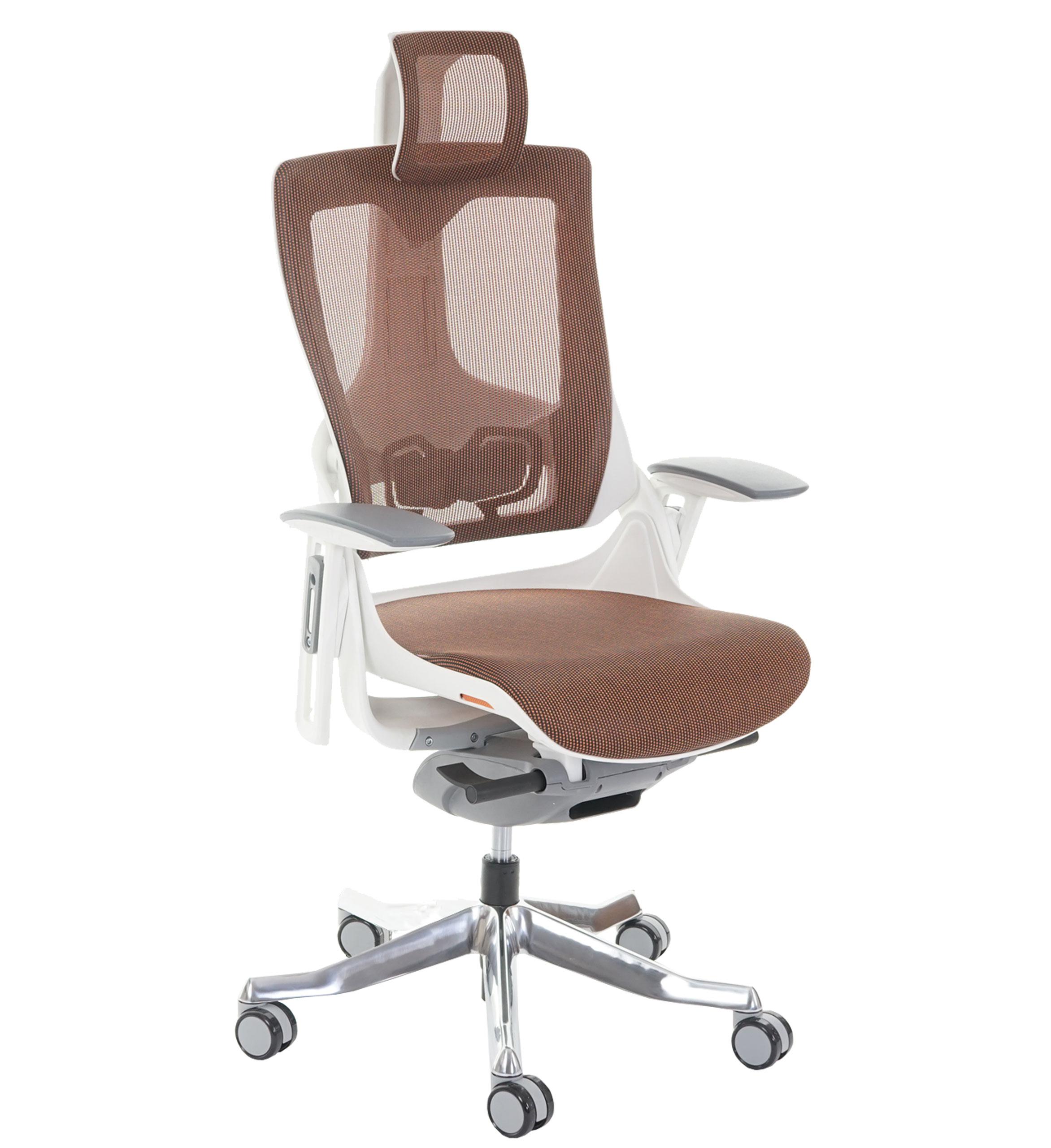 Ergonomischer Bürostuhl NIL, vielseitig verstellbar, hohe Qualität, für die 8h-Nutzung, Farbe Weiß / Orange