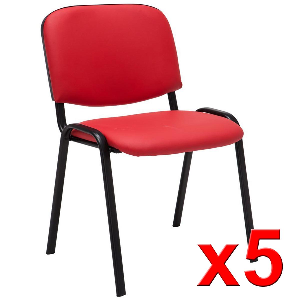Im 5er-Set: Konferenzstuhl MOBY LEDER, bequem und praktisch, schwarzes Gestell, Farbe Rot