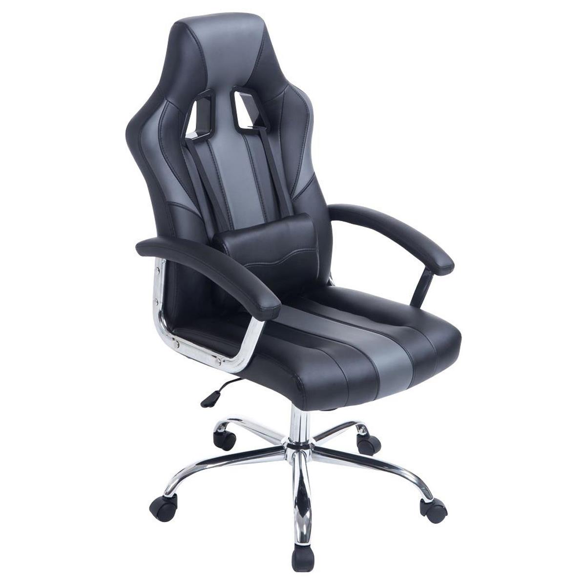 Gaming-Stuhl INDOS, sportliches Design, hoher Komfort, Metallfußkreuz, Lederbezug, Farbe Schwarz / Grau