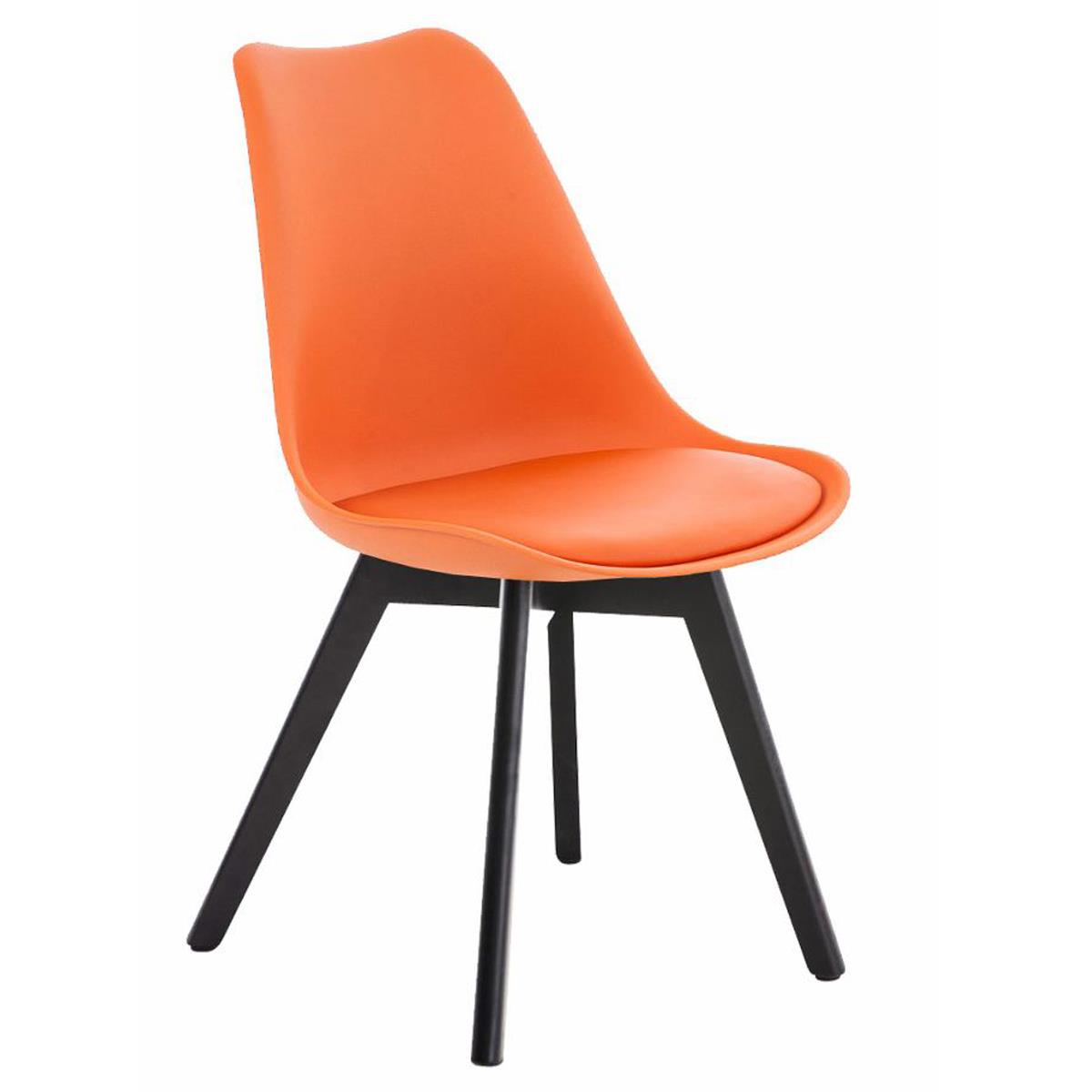 Designer Stuhl/ Besucherstuhl BOSPORUS, dunkle Stuhlbeine, Kunststoffsitzschale, Lederbezug, Farbe Orange