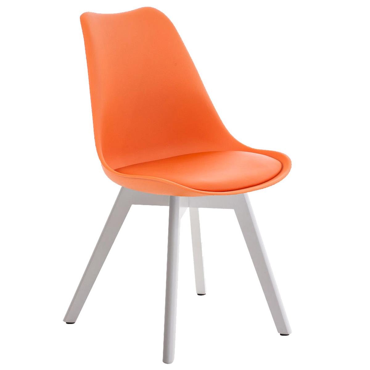 Designer-Besucherstuhl BOSPORUS, weiße Holzstuhlbeine, Sitzbezug aus Kunstleder, Gestell mit Stoffbezug, Farbe Orange