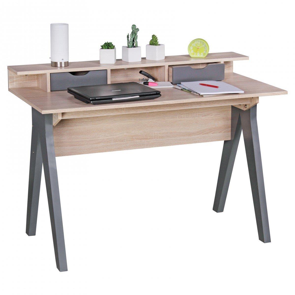 Computertisch MILA, Modernes Design, Maße 120x59x86 cm, aus Eichenholz, Farbe Eiche