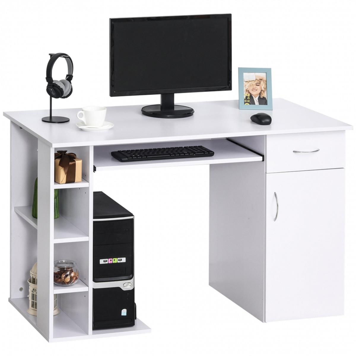 Computertisch BOCHUM, mit Schubladen und Tastaturauszug, Abmessungen 120 x 60 x 74 cm, aus Holz, Farbe Weiß