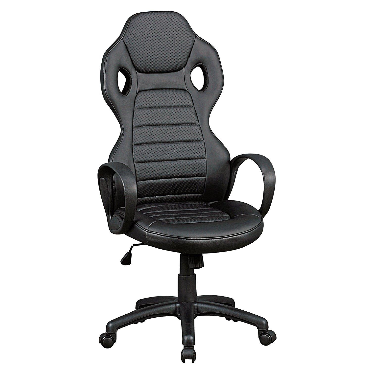 Gaming-Stuhl TUKANA, sportliches Design, hohe Rückenlehne, Lederbezug, Farbe Schwarz