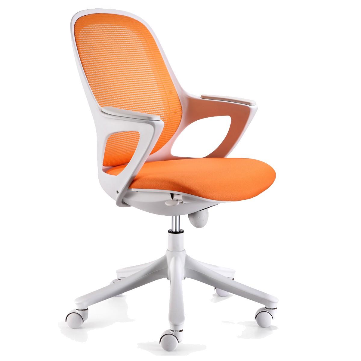 Ergonomischer Bürostuhl LUNA, exklusives Design, atmungsaktiver Stoff und Netzstoff, Farbe Weiß / Orange