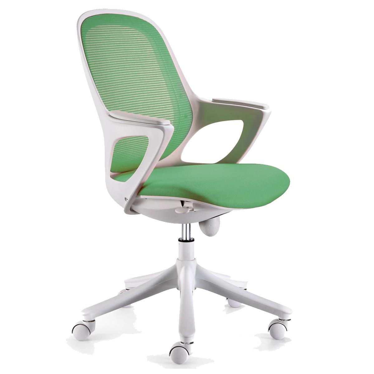 Ergonomischer Bürostuhl LUNA, exklusives Design, atmungsaktiver Stoff und Netzstoff, Farbe Weiß / Grün