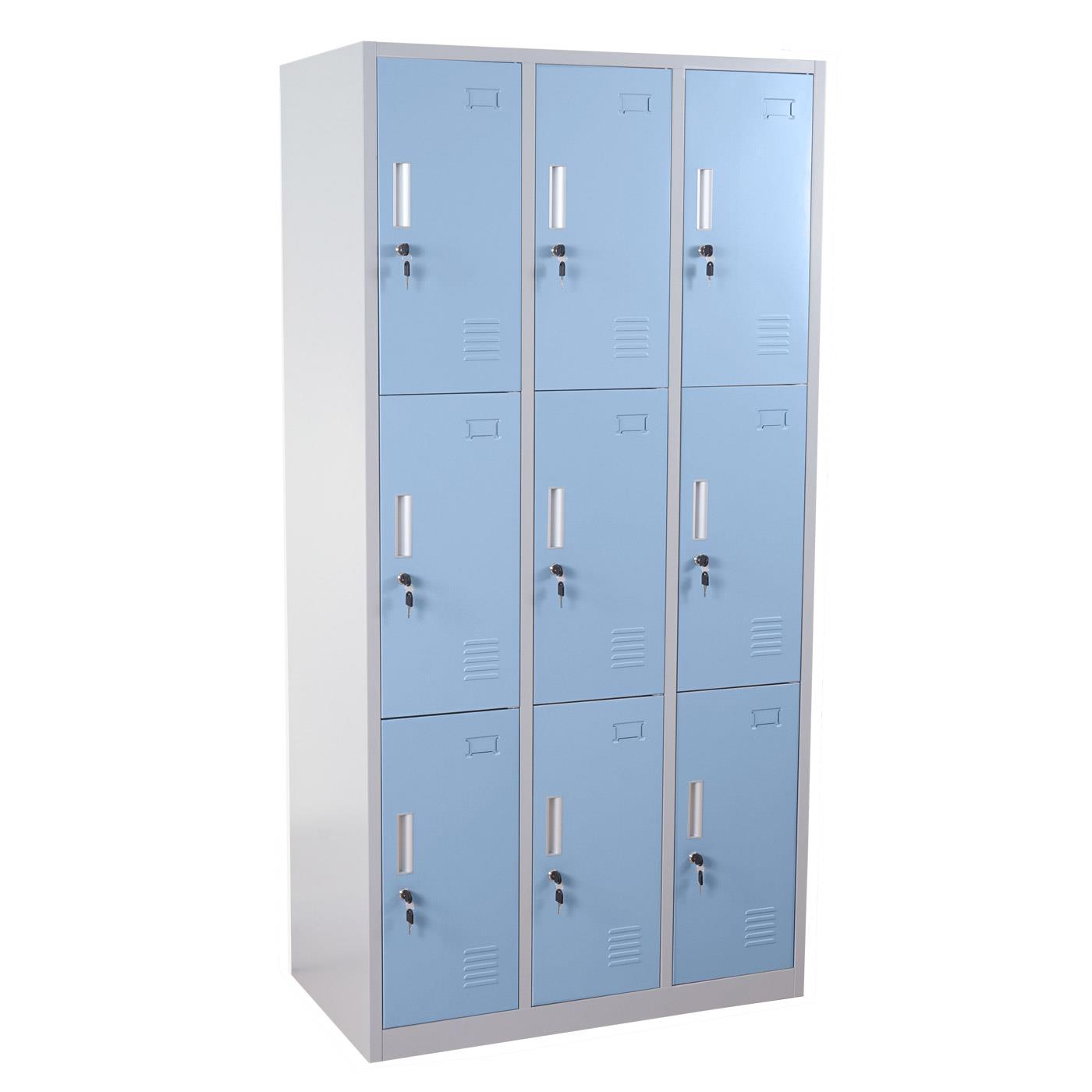 Schließfachschrank EVELIN, 9 abschließbare Fächer, 180x90x50 cm, Farbe Blau