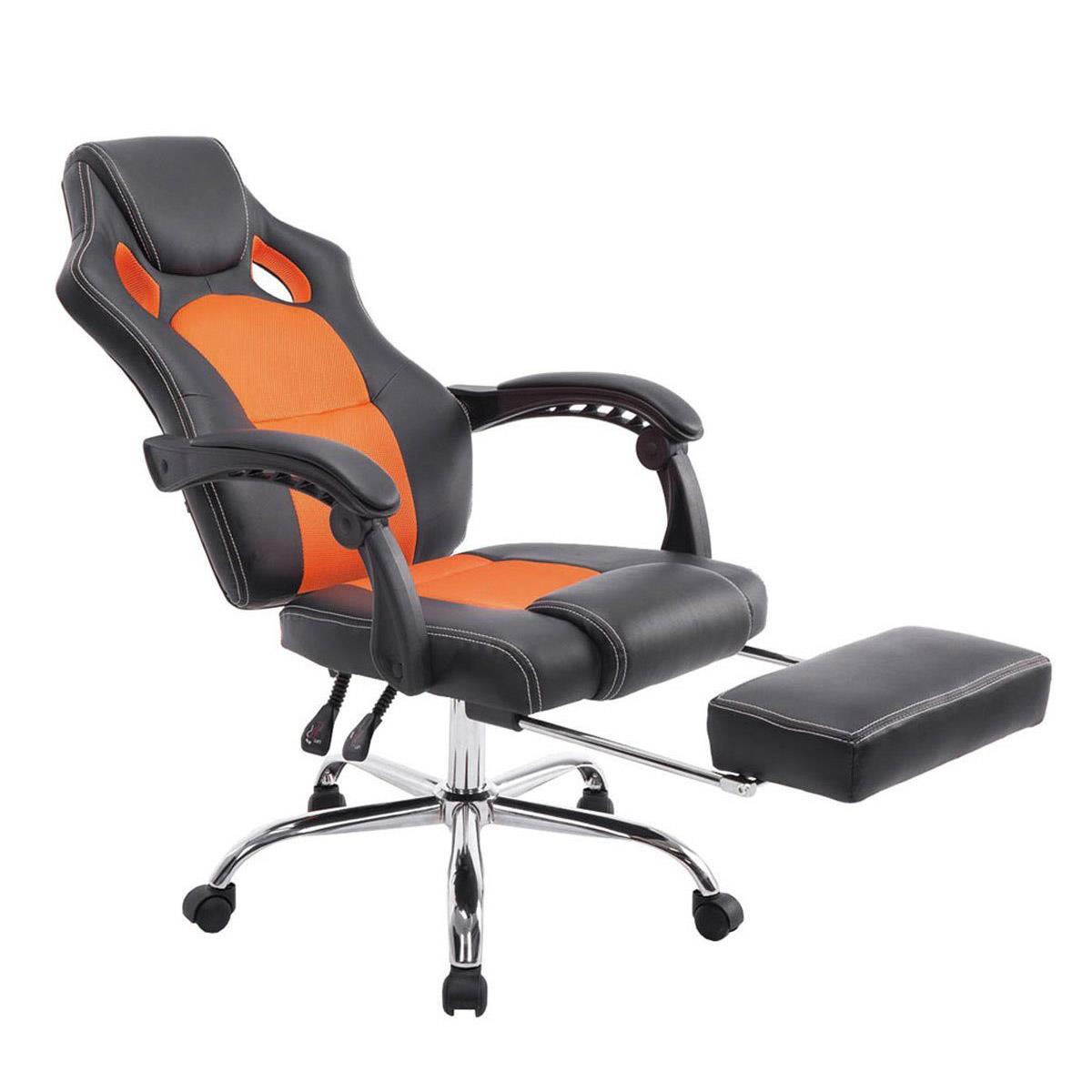 Gaming-Stuhl SPRINT, ausziehbare Fußablage, Leder- und atmungsaktiver Netzstoffbezug, Farbe Orange