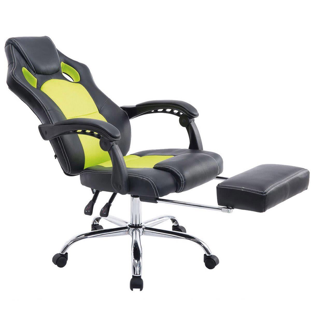 Gaming-Stuhl SPRINT, ausziehbare Fußablage, Leder- und atmungsaktiver Netzstoffbezug, Farbe Grün