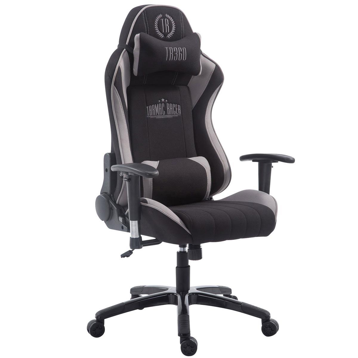Gaming-Stuhl TURBO STOFF, neigbare Rückenlehne, Nacken- und Lordosekissen, Farbe Schwarz / Grau