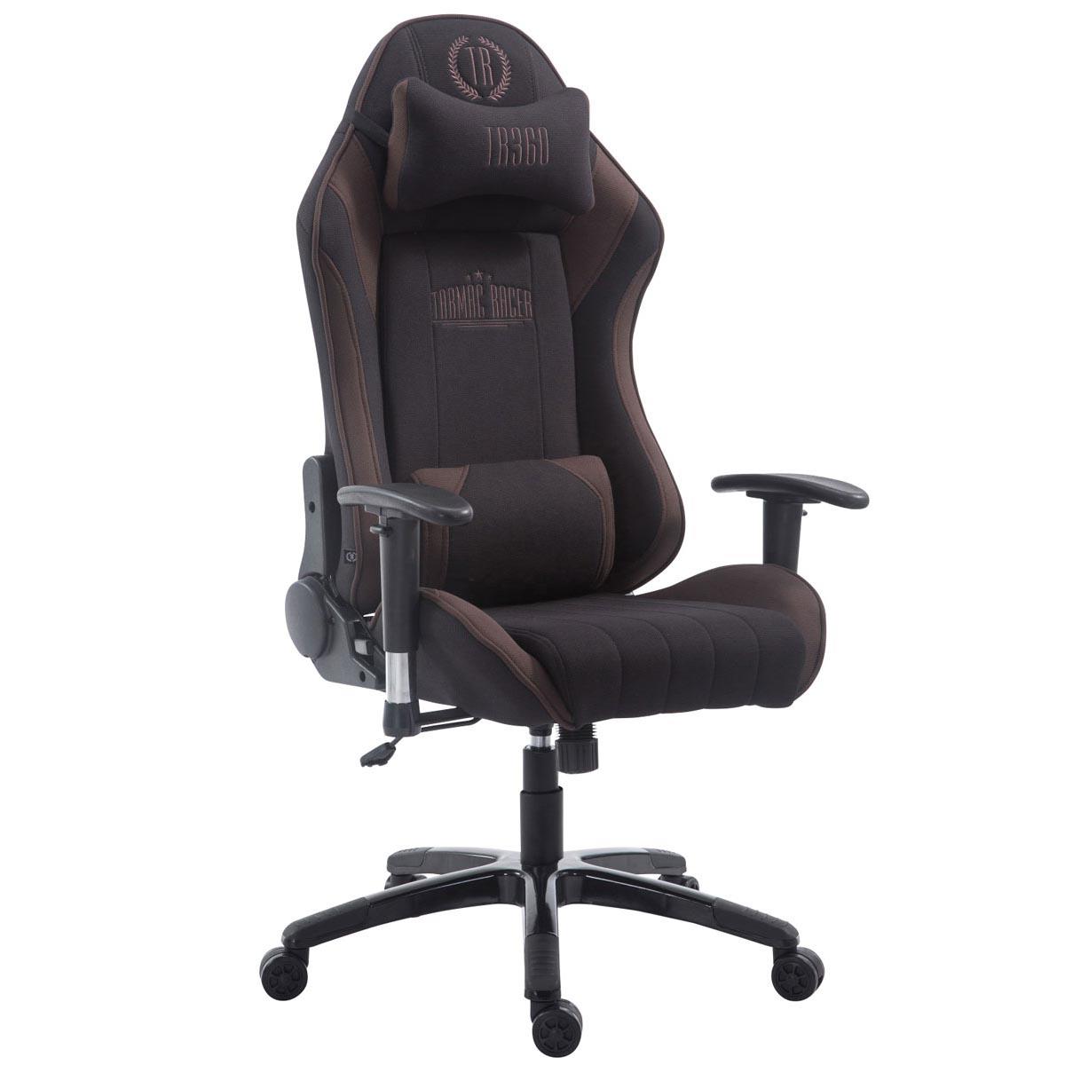 Gaming-Stuhl TURBO STOFF, neigbare Rückenlehne, Nacken- und Lordosekissen, Farbe Schwarz / Braun