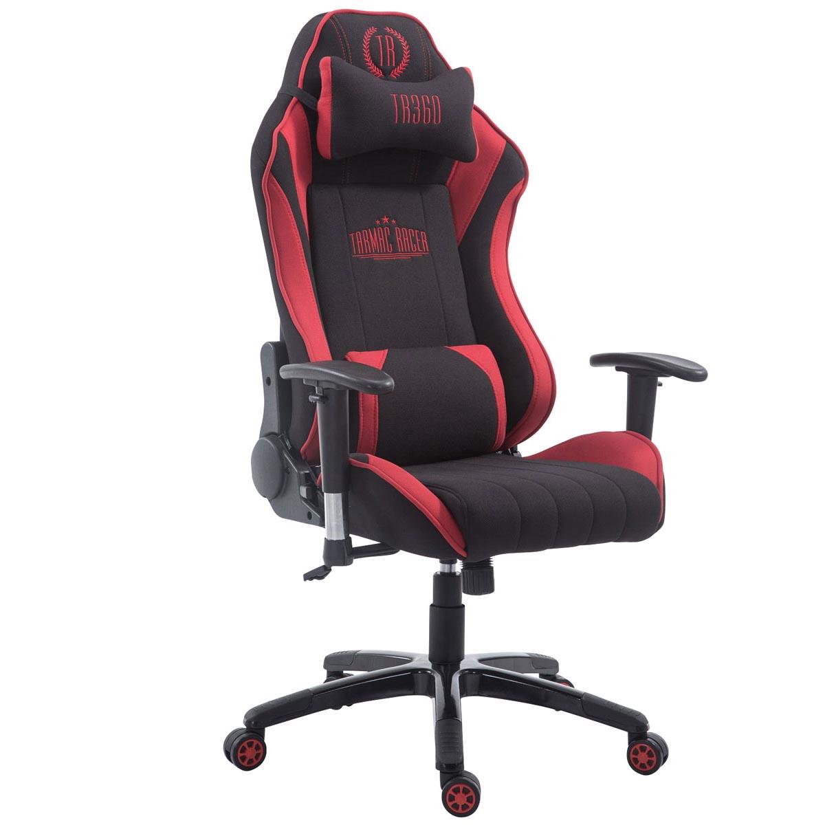 Gaming-Stuhl TURBO STOFF, neigbare Rückenlehne, Nacken- und Lordosekissen, Farbe Schwarz / Rot