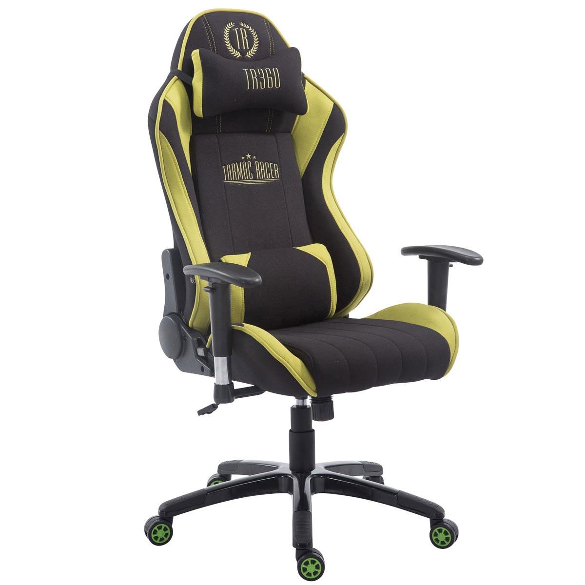 Gaming-Stuhl TURBO STOFF, neigbare Rückenlehne, Nacken- und Lordosekissen, Farbe Schwarz / Grün