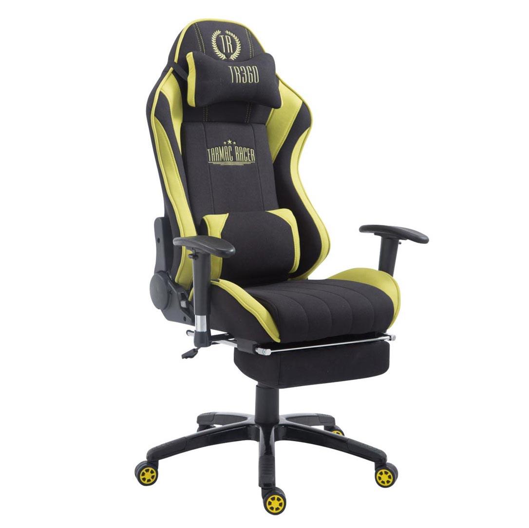 Gaming-Stuhl TURBO STOFF mit Fußablage, neigbare Rückenlehne, Nacken- und Lordosekissen, Farbe Schwarz / Grün
