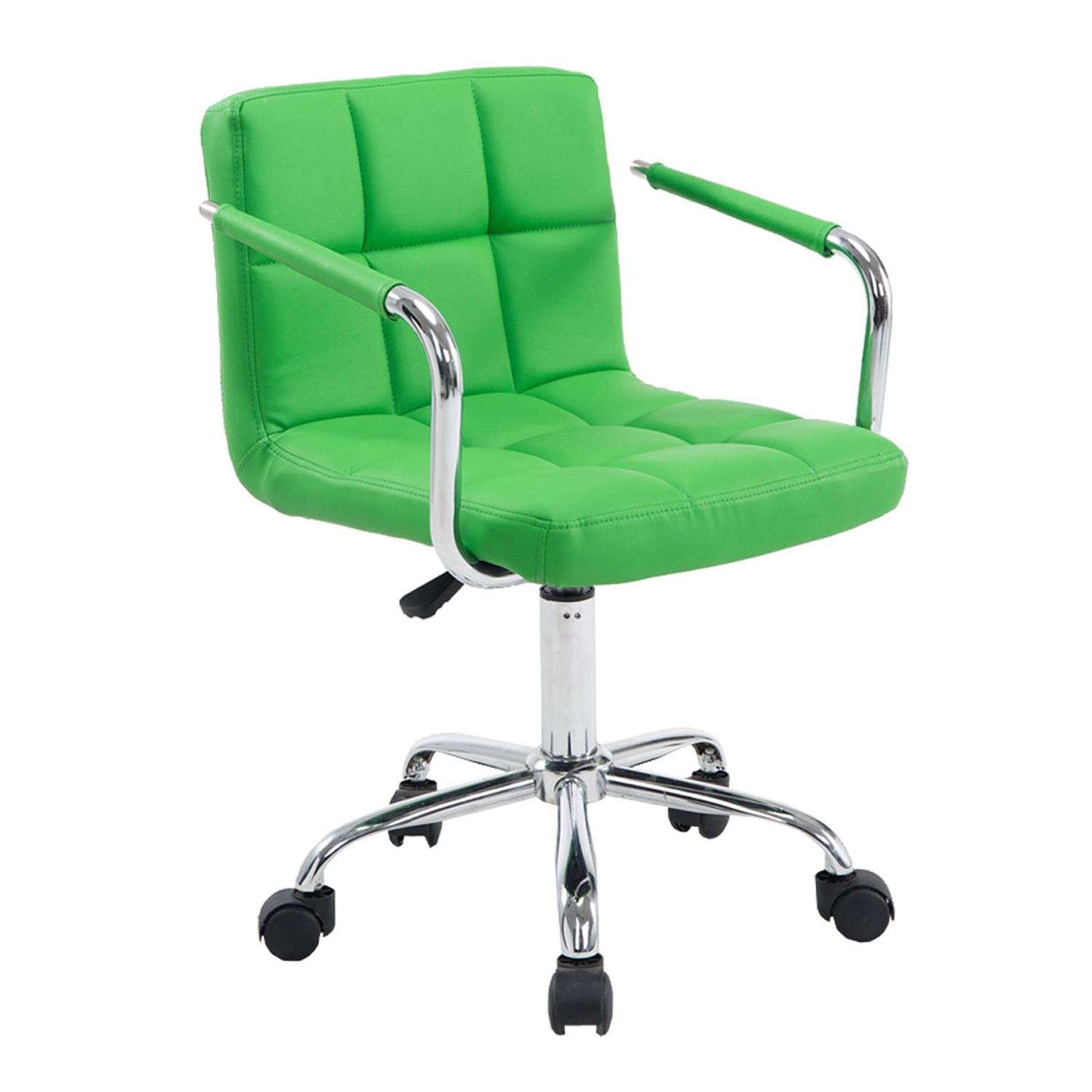 Bürodrehstuhl BETTY, dicke Polsterung, Metallgestell, Lederbezug, Farbe Grün