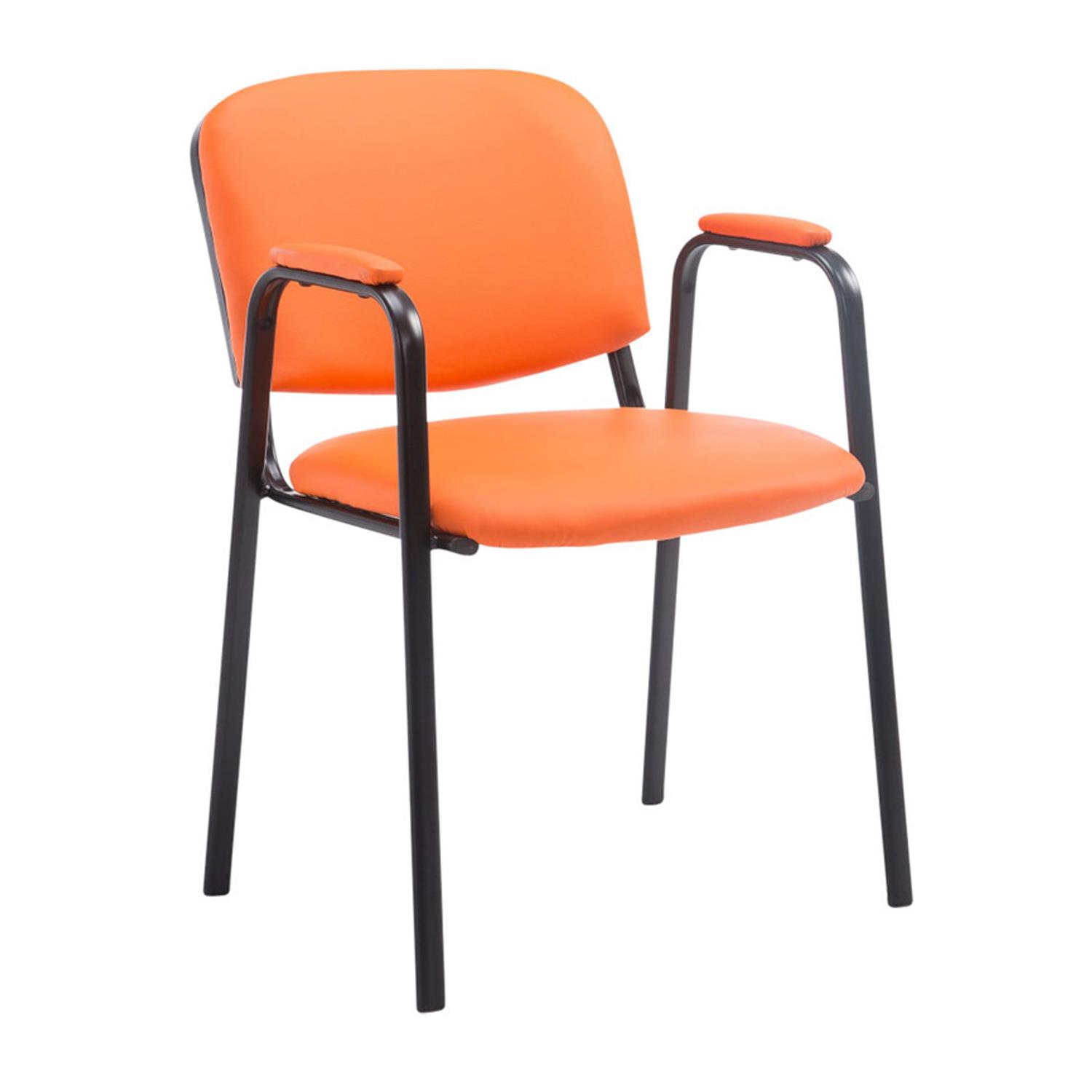 Konferenzstuhl MOBY LEDER mit Armlehnen, bequem und praktisch, schwarzes Gestell, Farbe Orange
