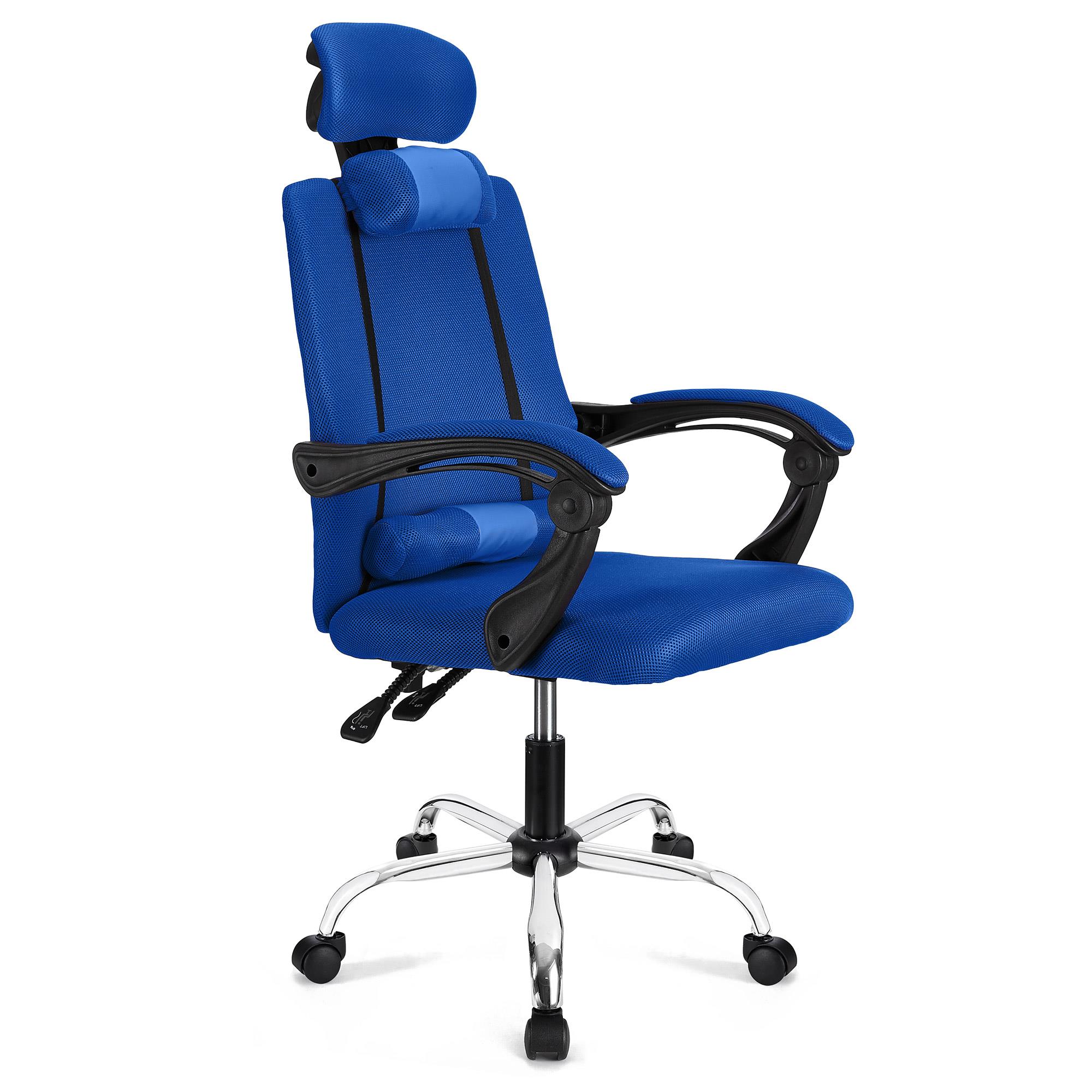 Ergonomischer Bürostuhl FABIO, neigbar, mit Nacken- und Lordosekissen, atmungsaktiver Netzstoffbezug, Farbe Blau