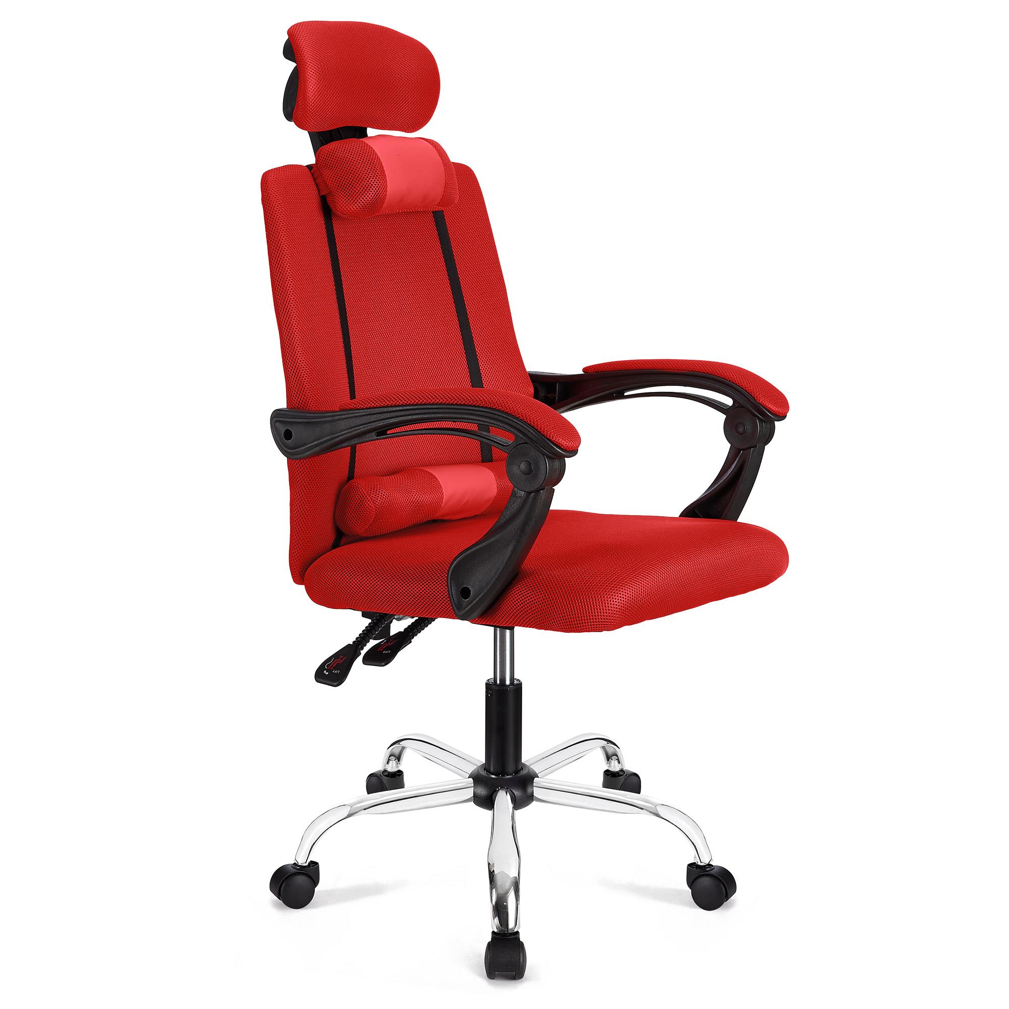 Ergonomischer Bürostuhl FABIO, neigbar, mit Nacken- und Lordosekissen, atmungsaktiver Netzstoffbezug, Farbe Rot
