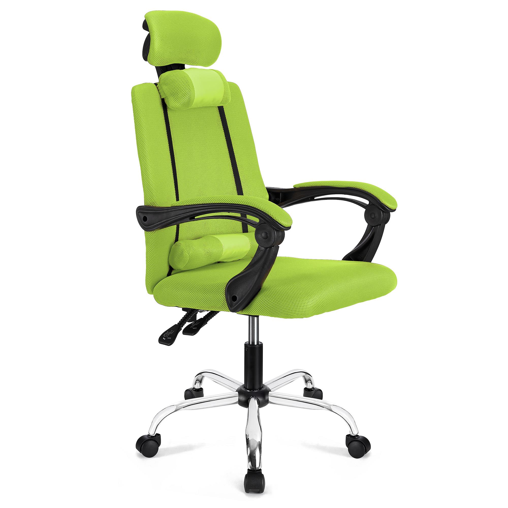 Ergonomischer Bürostuhl FABIO, neigbar, mit Nacken- und Lordosekissen, atmungsaktiver Netzstoffbezug, Farbe Grün