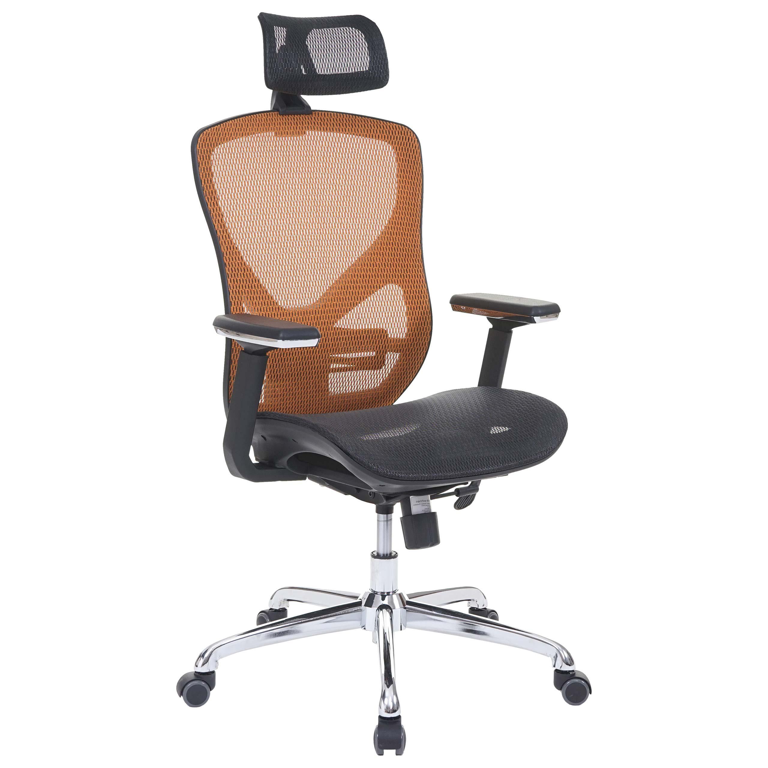 Ergonomischer Bürostuhl LAMBI, Komplett verstellbar, Kopf- und Lordosenstütze, Farbe Schwarz/Orange
