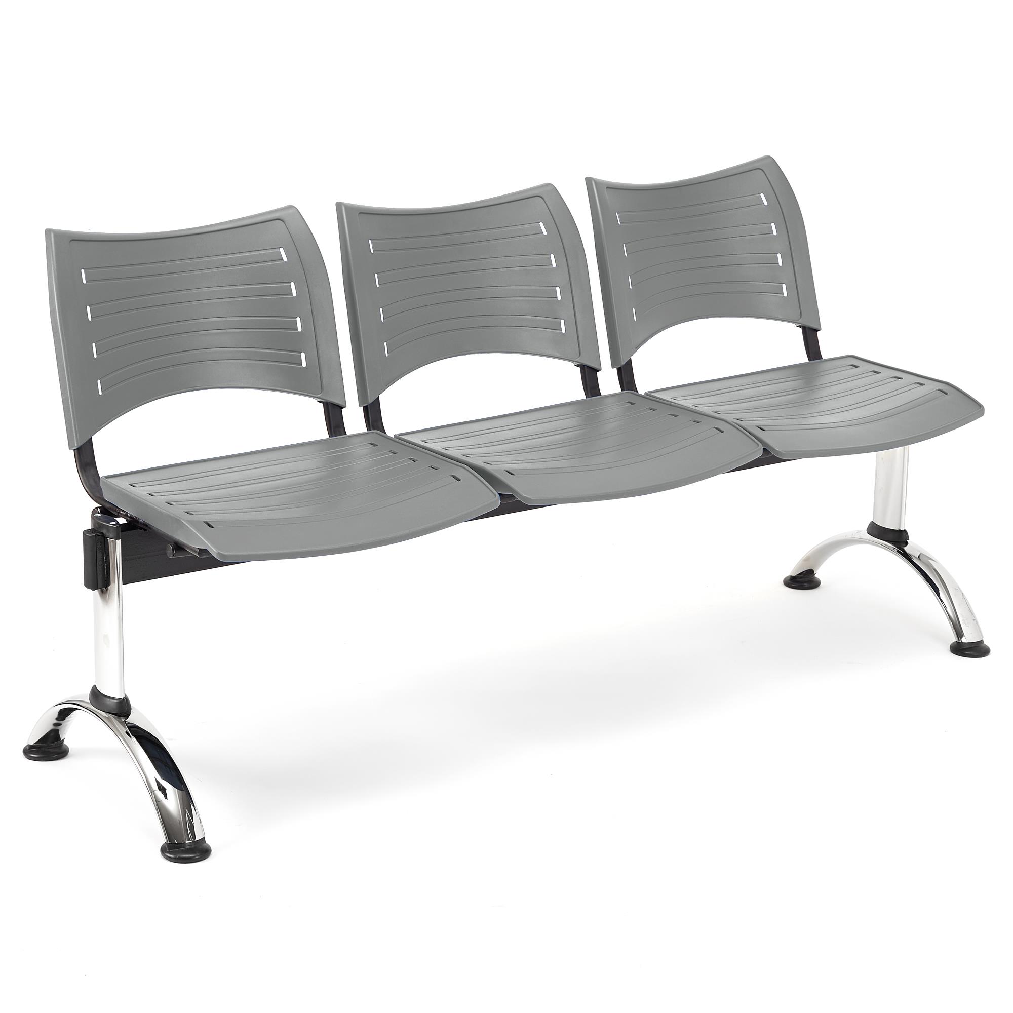 Wartebank ELVA 3-Sitzer, Metallgestell, Kunststoff, Farbe Grau