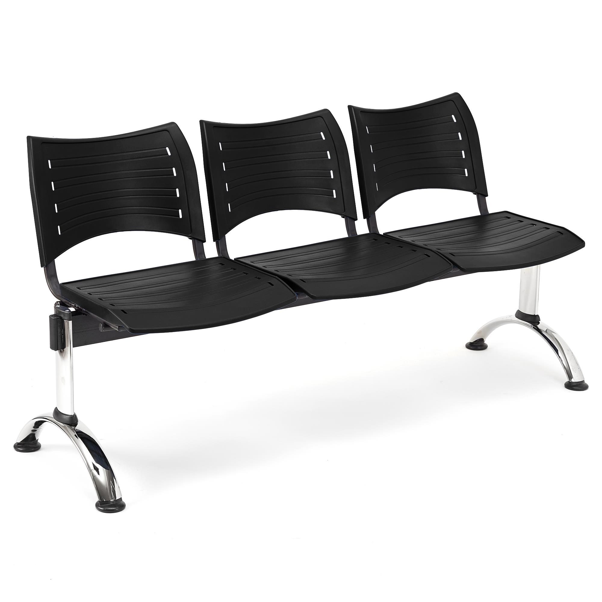 Wartebank ELVA 3-Sitzer, Metallgestell, Kunststoff, Farbe Schwarz