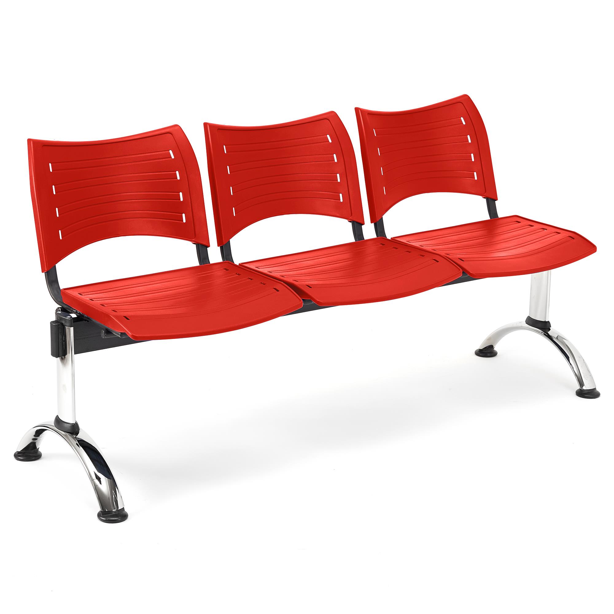 Wartebank ELVA 3-Sitzer, Metallgestell, Kunststoff, Farbe Rot