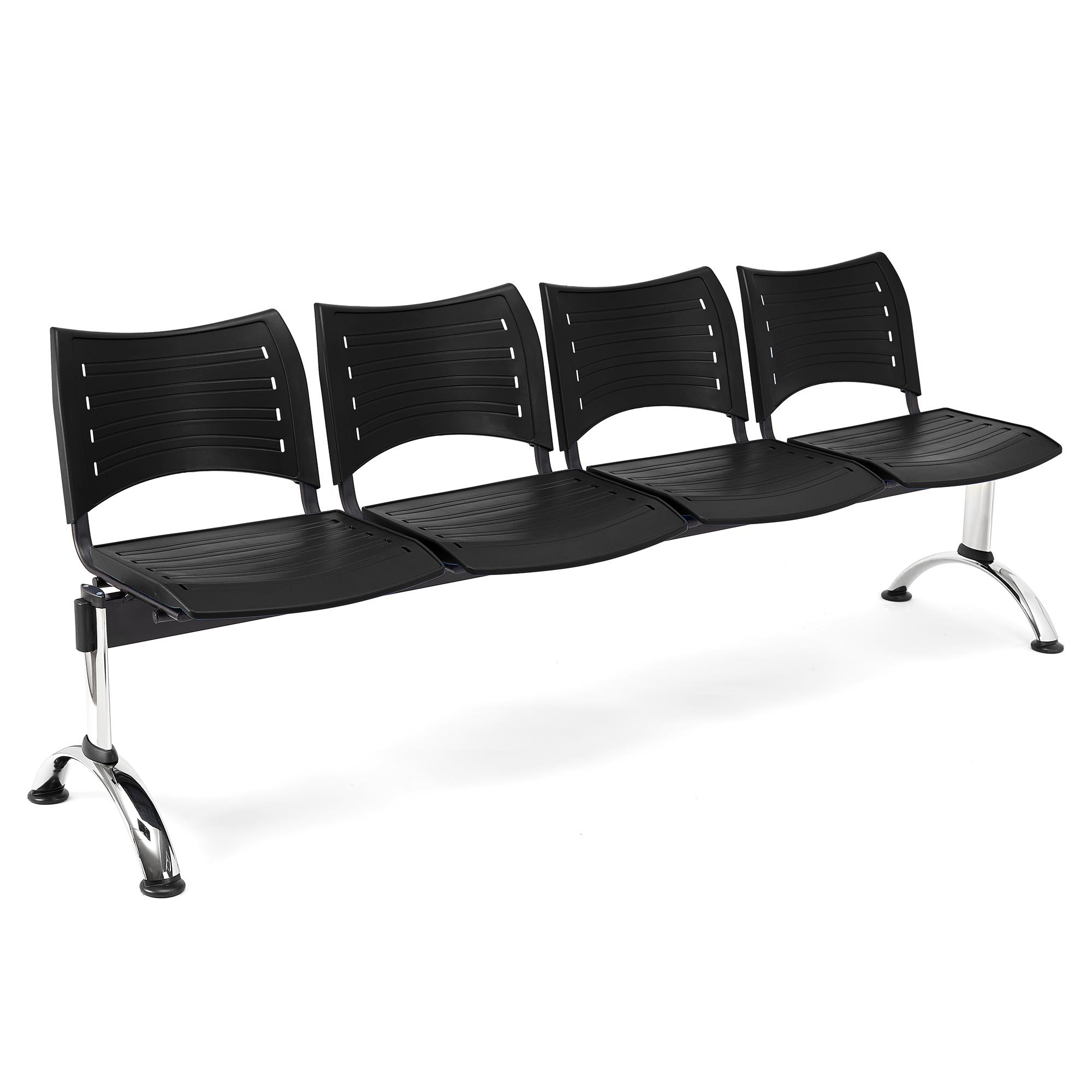 Wartebank ELVA 4-Sitzer, Metallgestell, Kunststoff, Farbe Schwarz