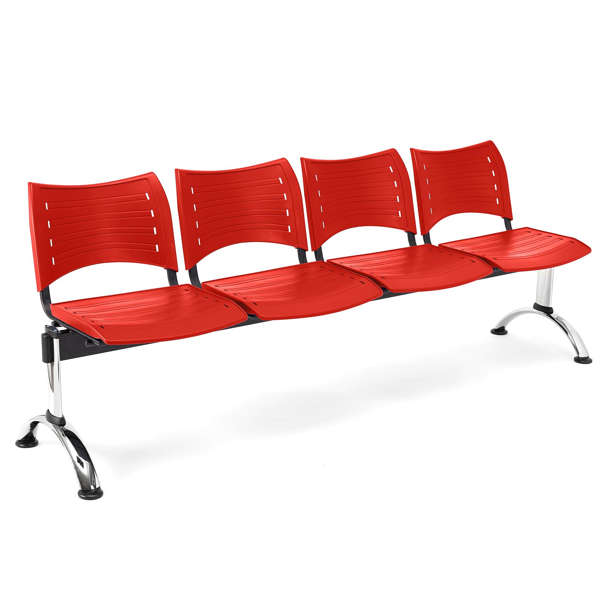 Wartebank ELVA 4-Sitzer, Metallgestell, Kunststoff, Farbe Rot