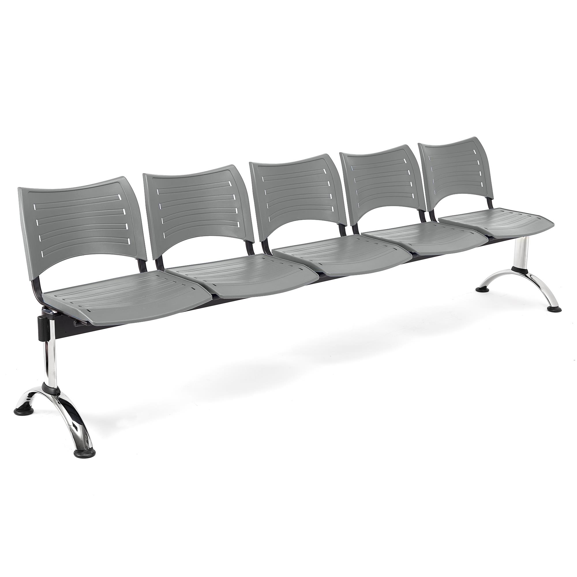 Wartebank ELVA 5-Sitzer, Metallgestell, Kunststoff, Farbe Grau