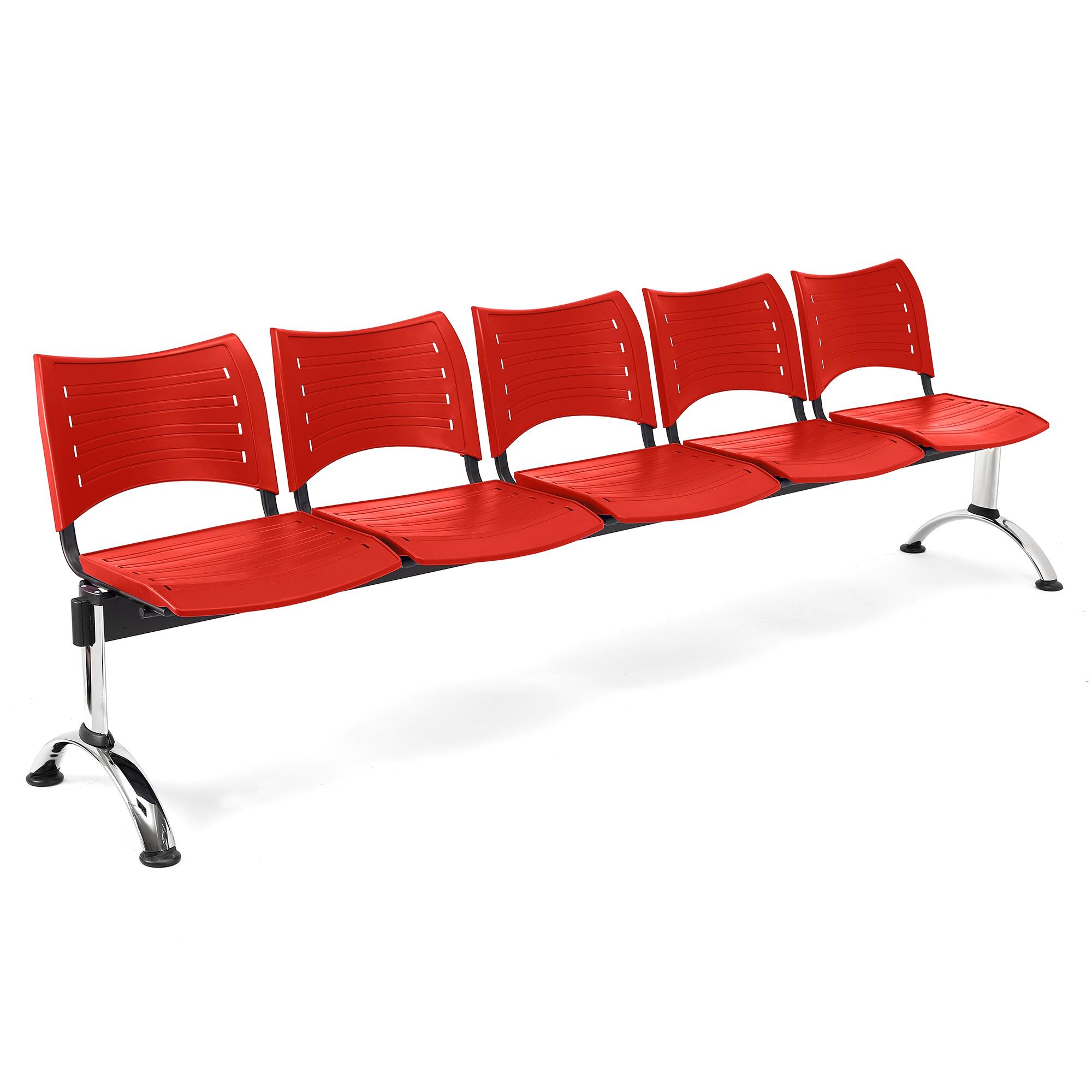 Wartebank ELVA 5-Sitzer, Metallgestell, Kunststoff, Farbe Rot