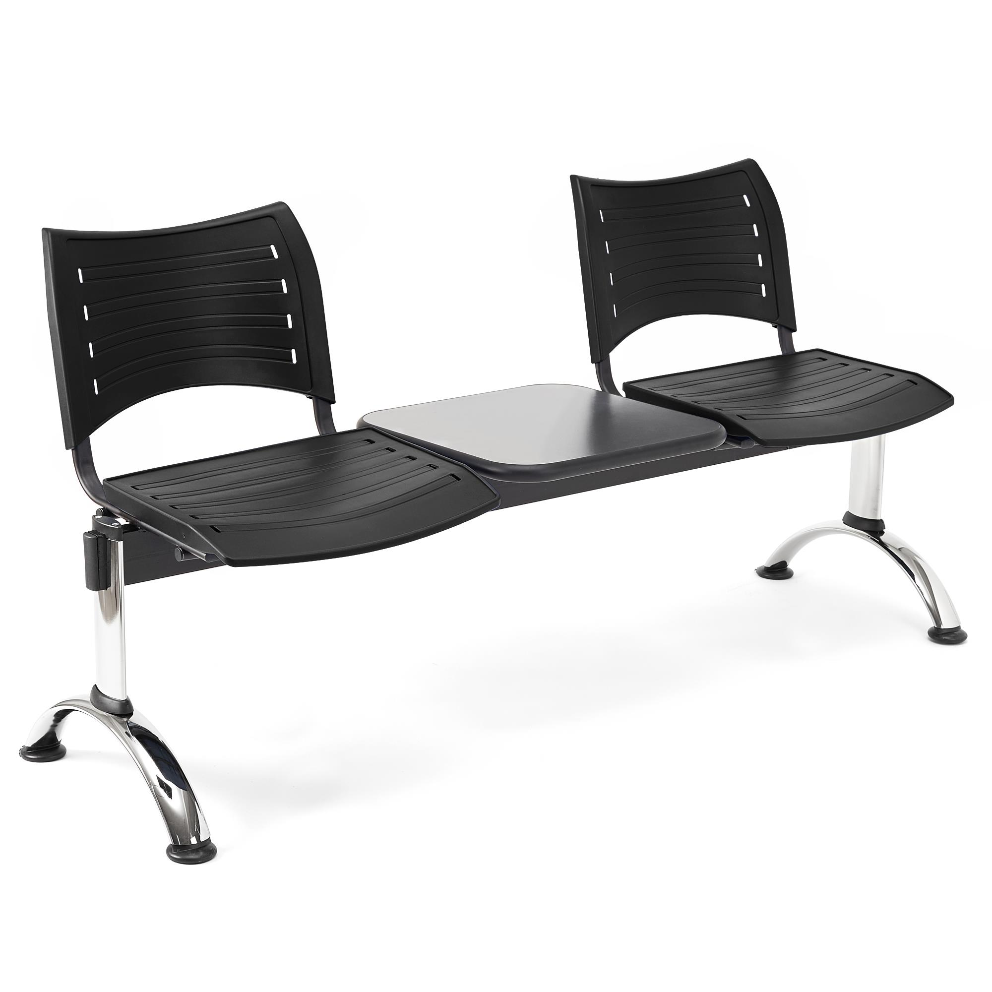 Wartebank ELVA 2-Sitzer mit Tisch, Metallgestell, Kunststoff, Farbe Schwarz