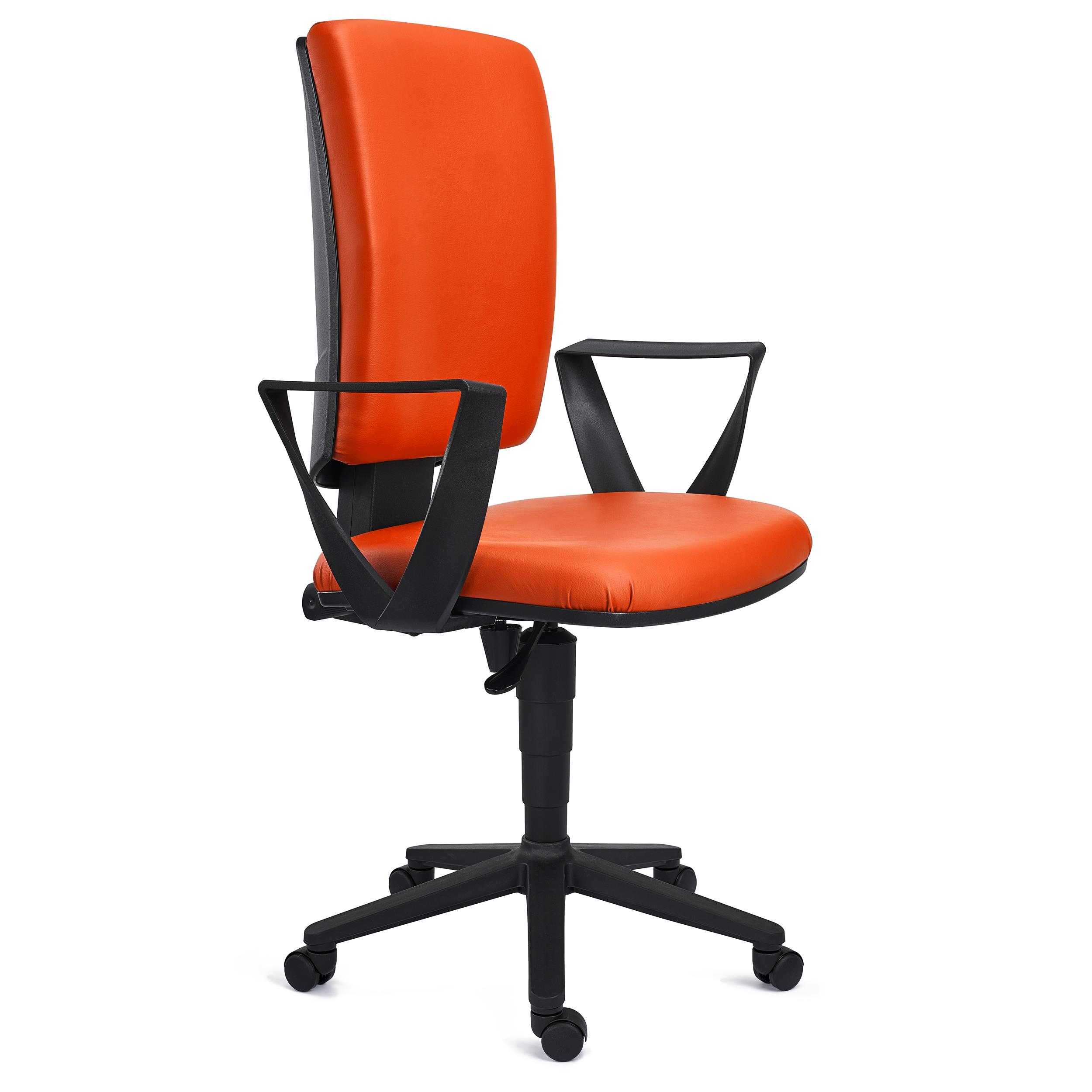 Bürostuhl ATLAS LEDER, verstellbare Rückenlehne, dicke Polsterung, Farbe Orange