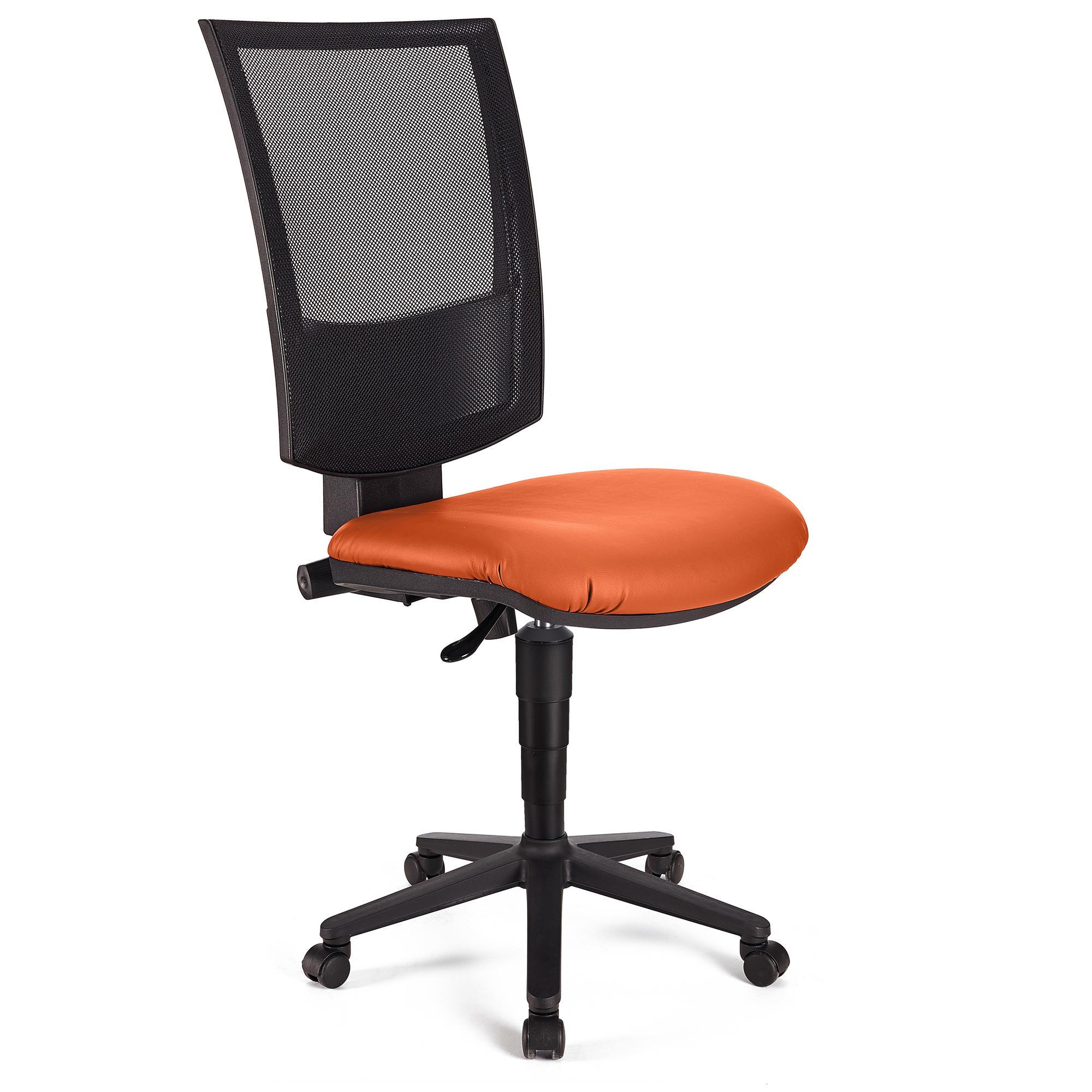 Bürostuhl PANDORA OHNE ARMLEHNEN LEDER, verstellbare Rückenlehne mit Netzbezug, dicke Polsterung, Farbe Orange
