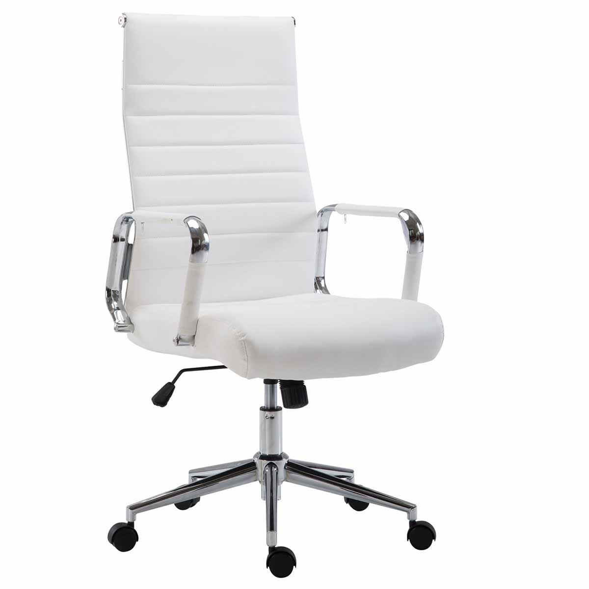 Bürostuhl KOLMU, Metallgestell, elegantes Design in Leder mit Quersteppung, Farbe Weiß