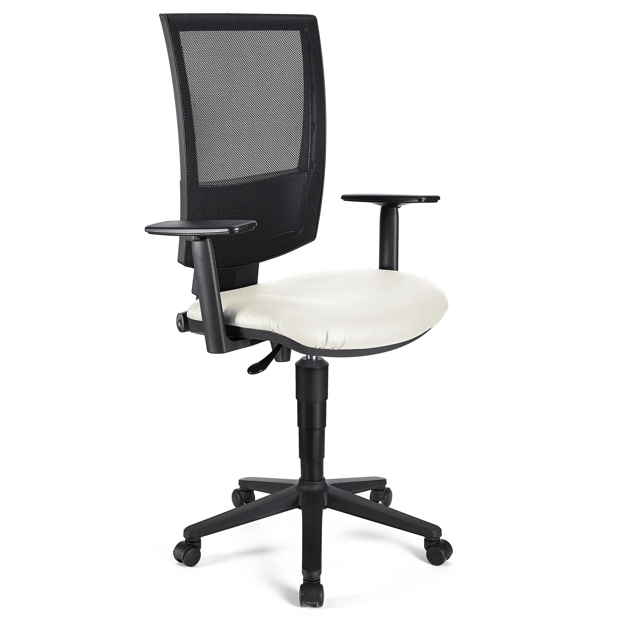 Bürostuhl PANDORA PLUS LEDER mit verstellbaren Armlehnen, Rückenlehne mit Netzbezug, dicke Polsterung, Farbe Weiß