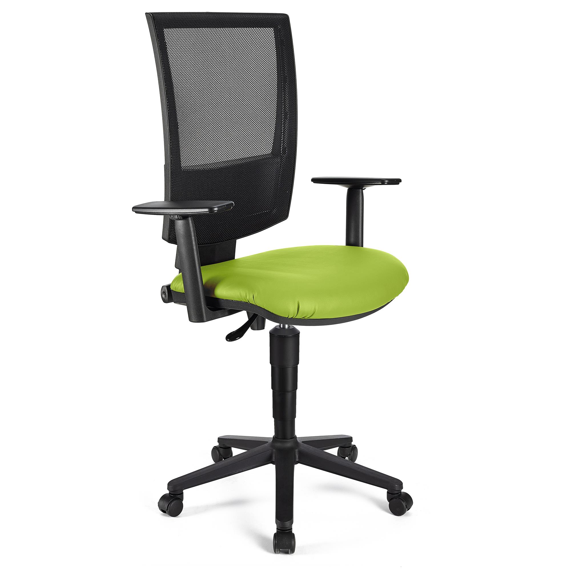 Bürostuhl PANDORA PLUS LEDER mit verstellbaren Armlehnen, Rückenlehne mit Netzbezug, dicke Polsterung, Farbe Grün