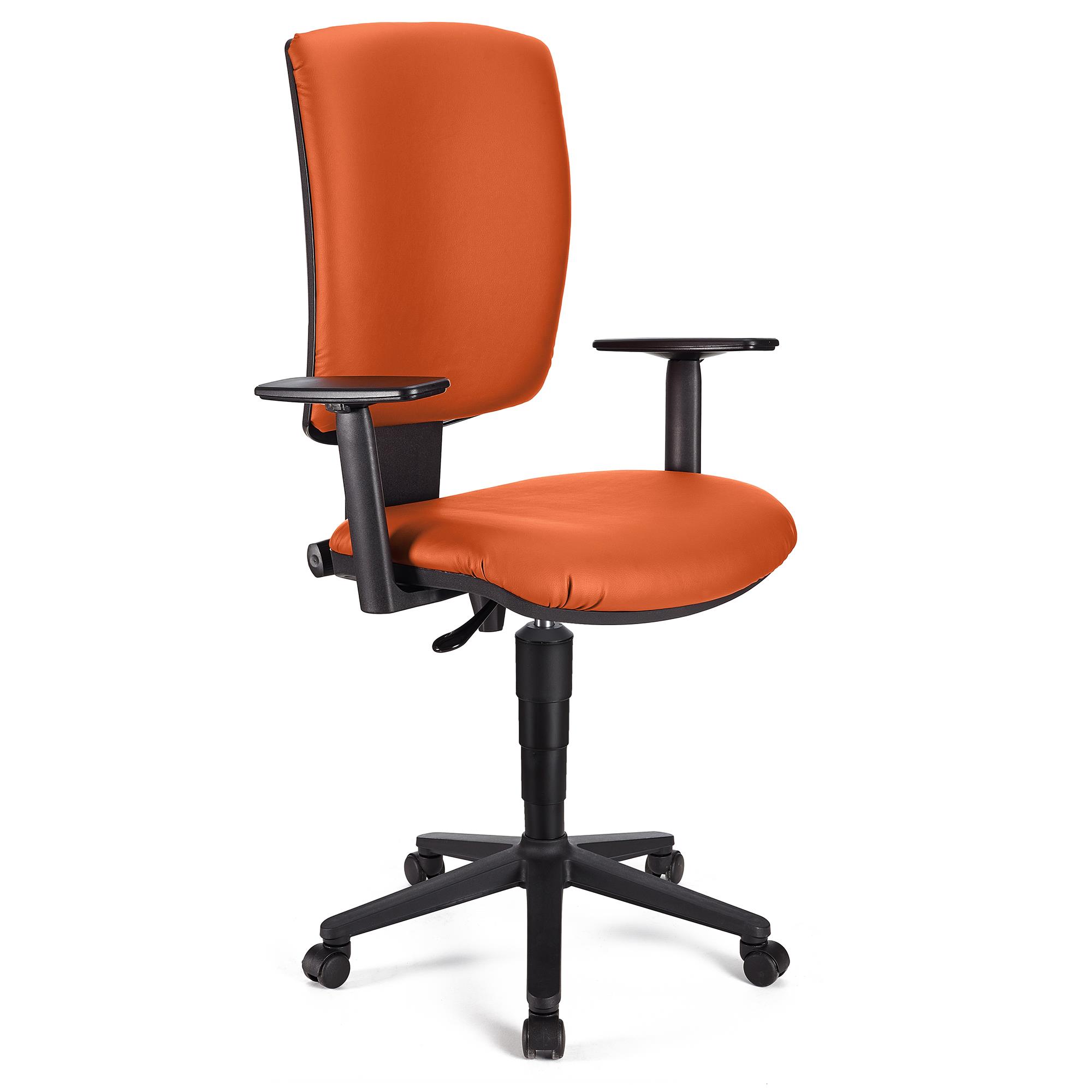 Bürostuhl ATLAS PLUS LEDER, verstellbare Rücken- und Armlehnen, dicke Polsterung, Farbe Orange