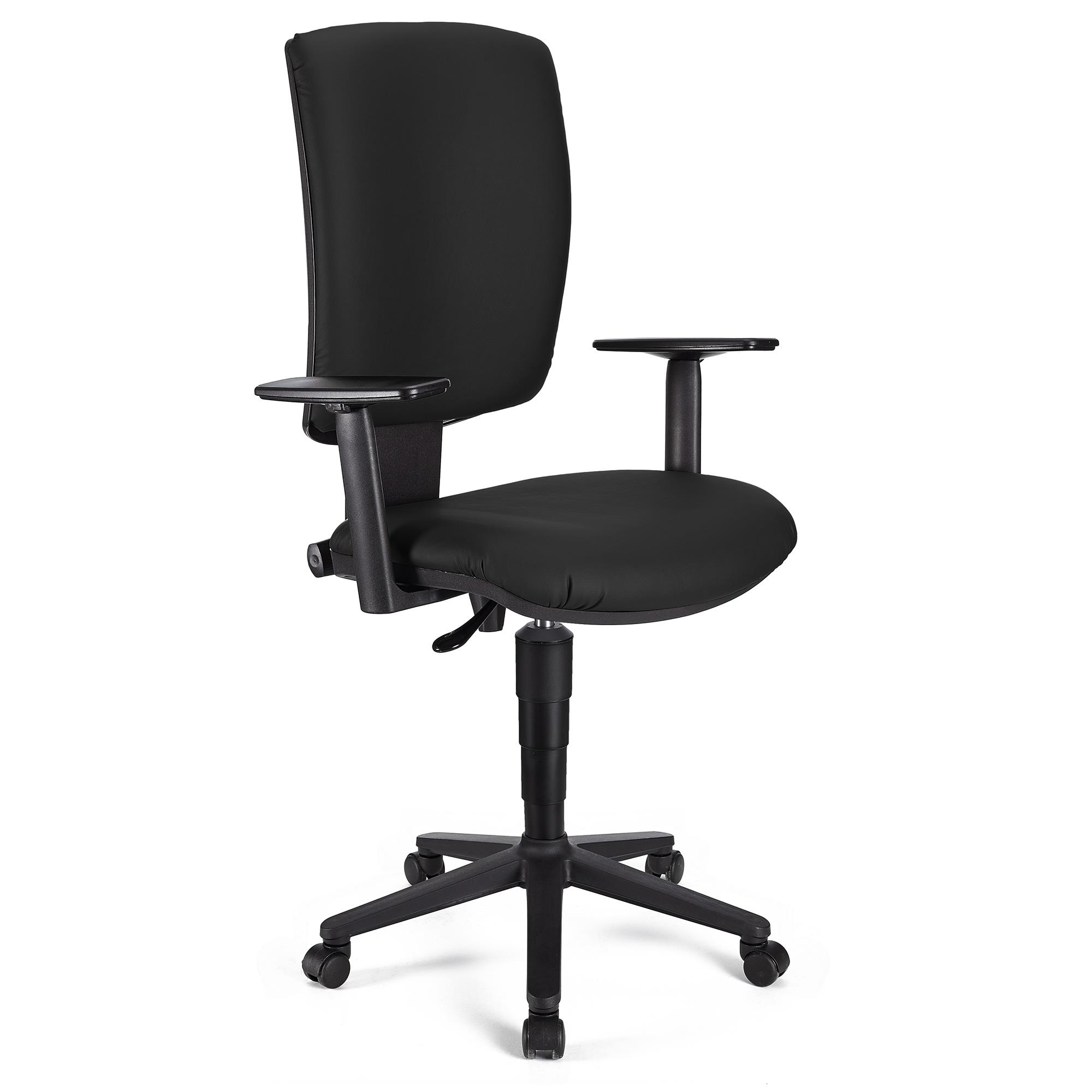 Bürostuhl ATLAS PLUS LEDER, verstellbare Rücken- und Armlehnen, dicke Polsterung, Farbe Schwarz